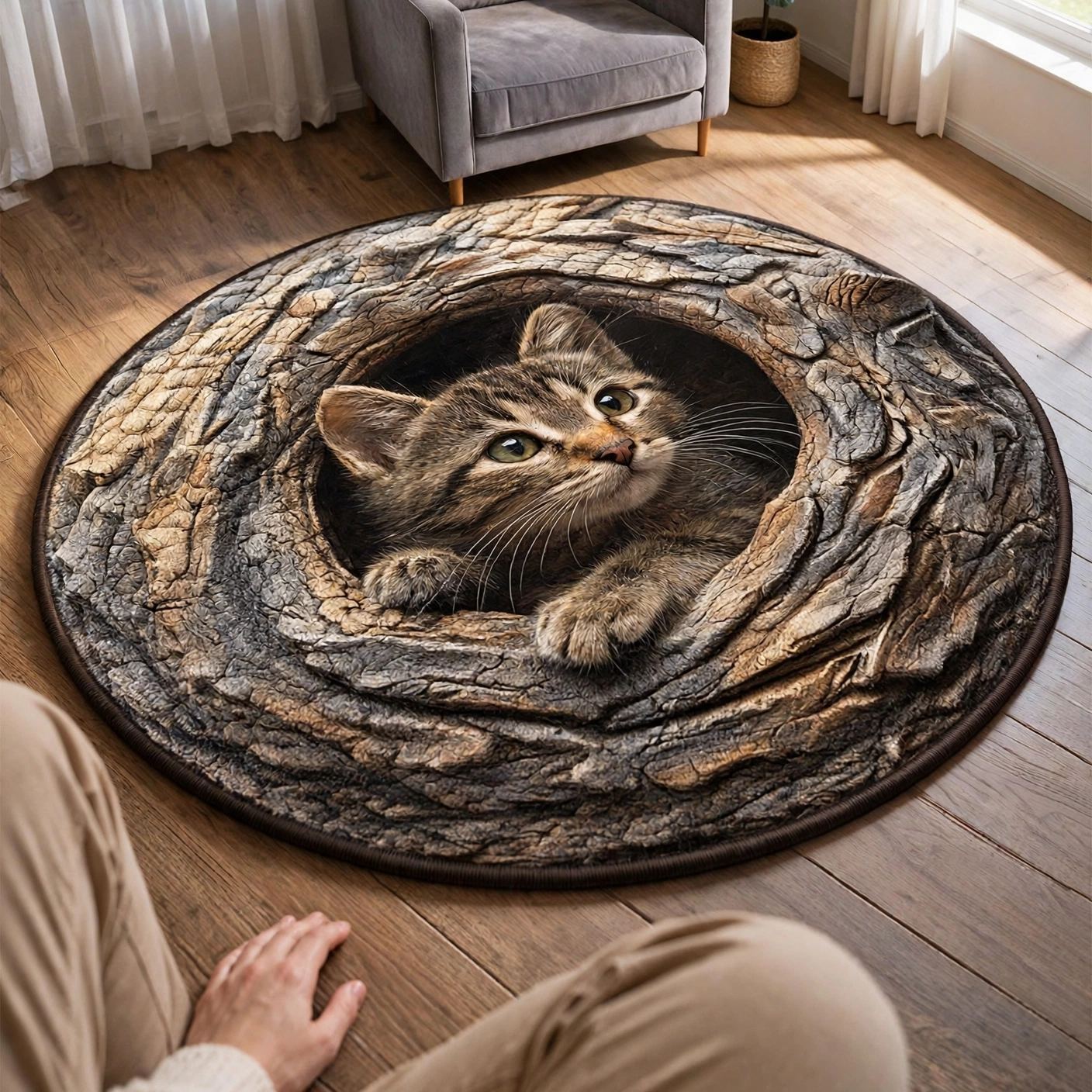 Cat In The Hollow Round Rug - HR008