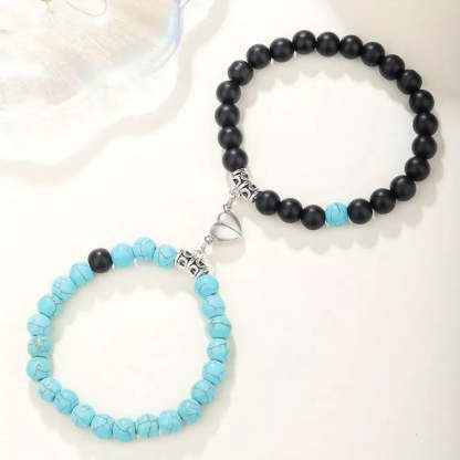 Magnetic Heart Matching Crystal Bead Bracelets