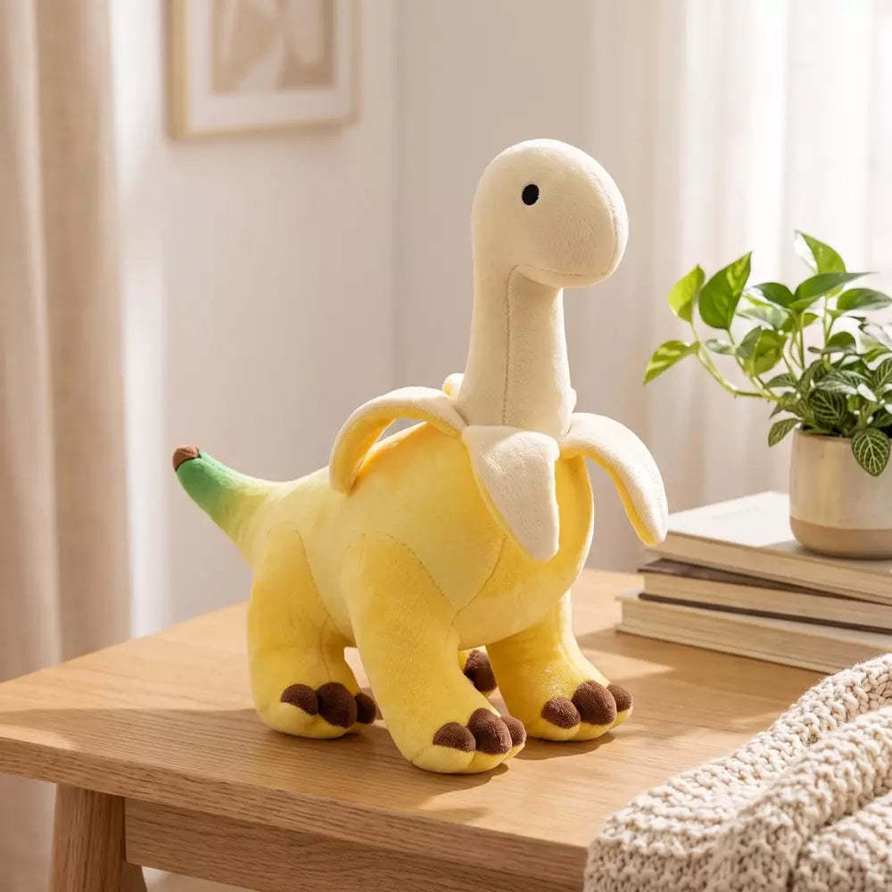 Soft banana dinosaur plushie for cuddling and display