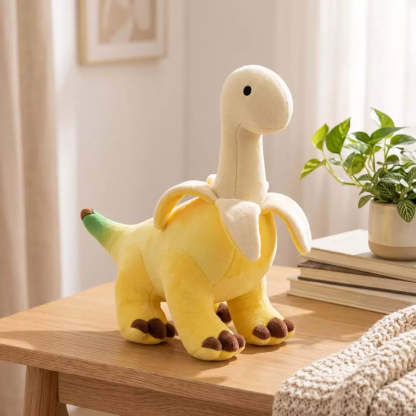 Soft banana dinosaur plushie for cuddling and display
