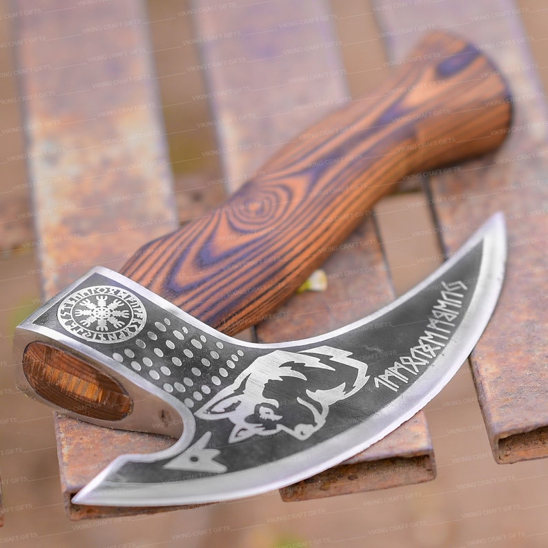 RAGNAR VIKING AXE Forged Camping Axe with Rose Wood Shaft, Viking Gifts, Viking Bearded Nordic, Custom gift, Best Fathers day gift for dad Runes