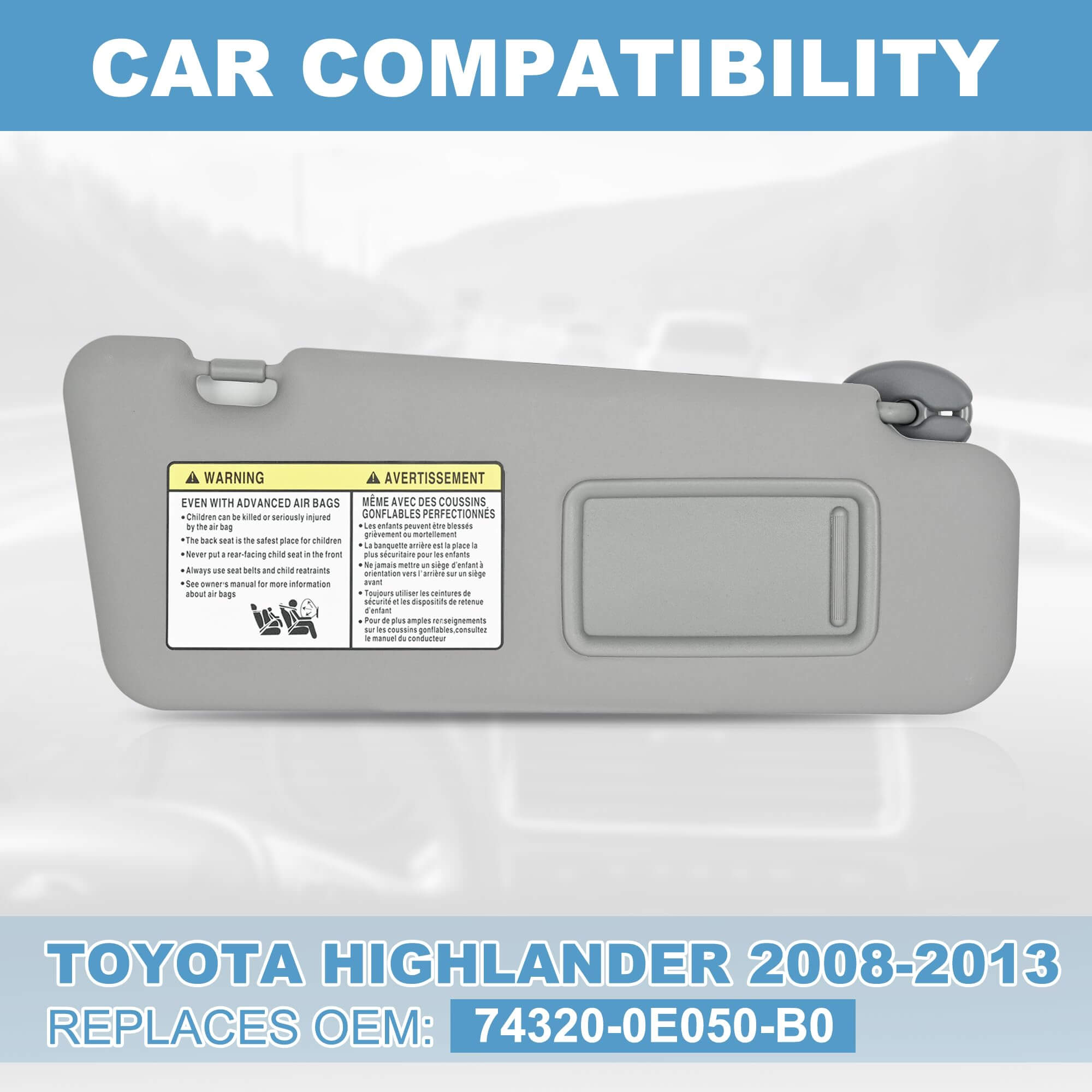 PHATRIP Right Passenger Side Sun Visor with Light Compatible with Toyota Highlander