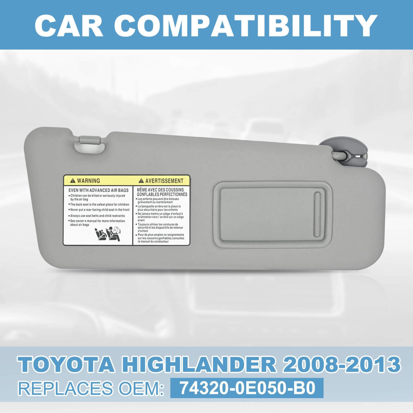 PHATRIP Right Passenger Side Sun Visor with Light Compatible with Toyota Highlander