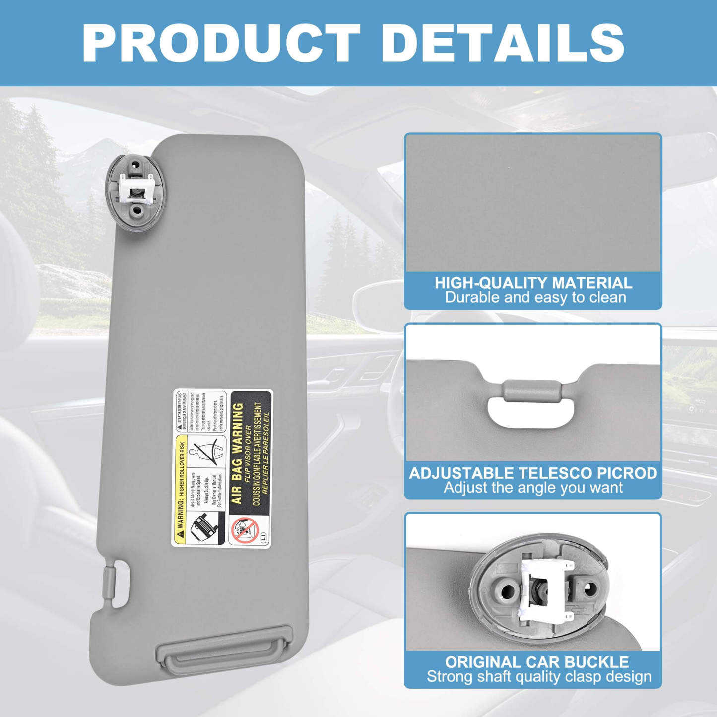 PHATRIP Right Passenger Side Sun Visor with Light Compatible with Toyota Highlander