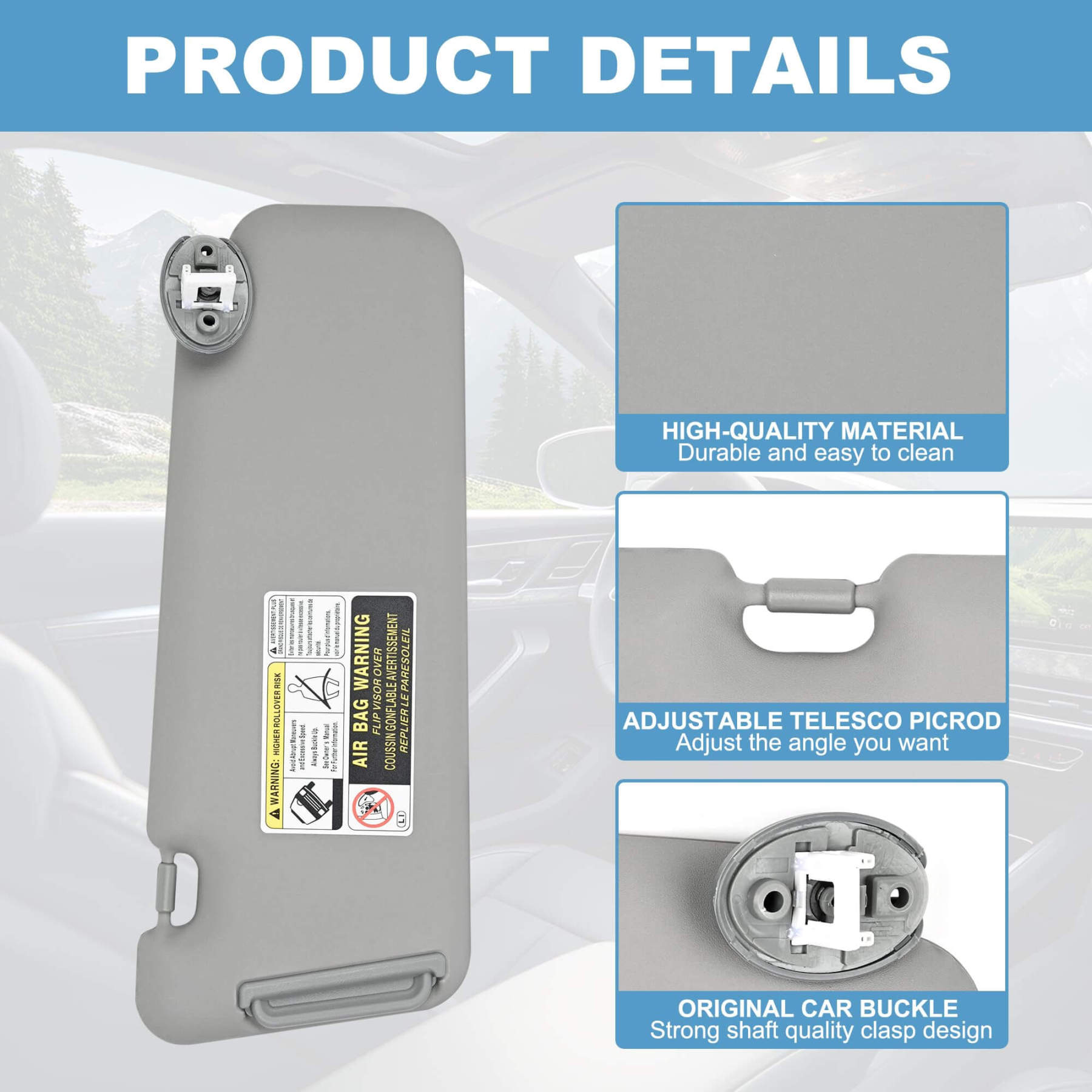 PHATRIP Right Passenger Side Sun Visor with Light Compatible with Toyota Highlander