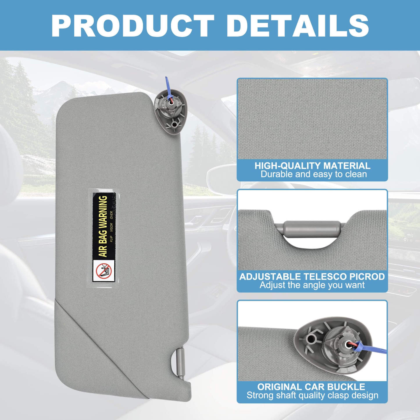 PHATRIP Right Passenger Side Sun Visor with Light Compatible with Honda Accord