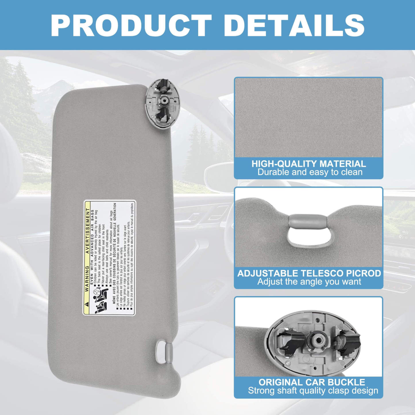 PHATRIP Right Passenger Side Sun Visor without Light Compatible with Toyota Camry