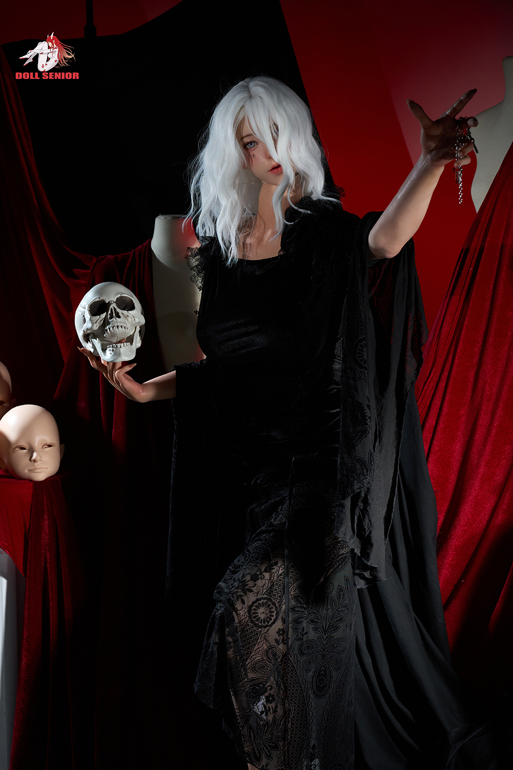 170cm G-Cup Silicone Sex Doll - Teresa Hood | White-Haired Witch Cosplay, Enchanting Silicone Realism