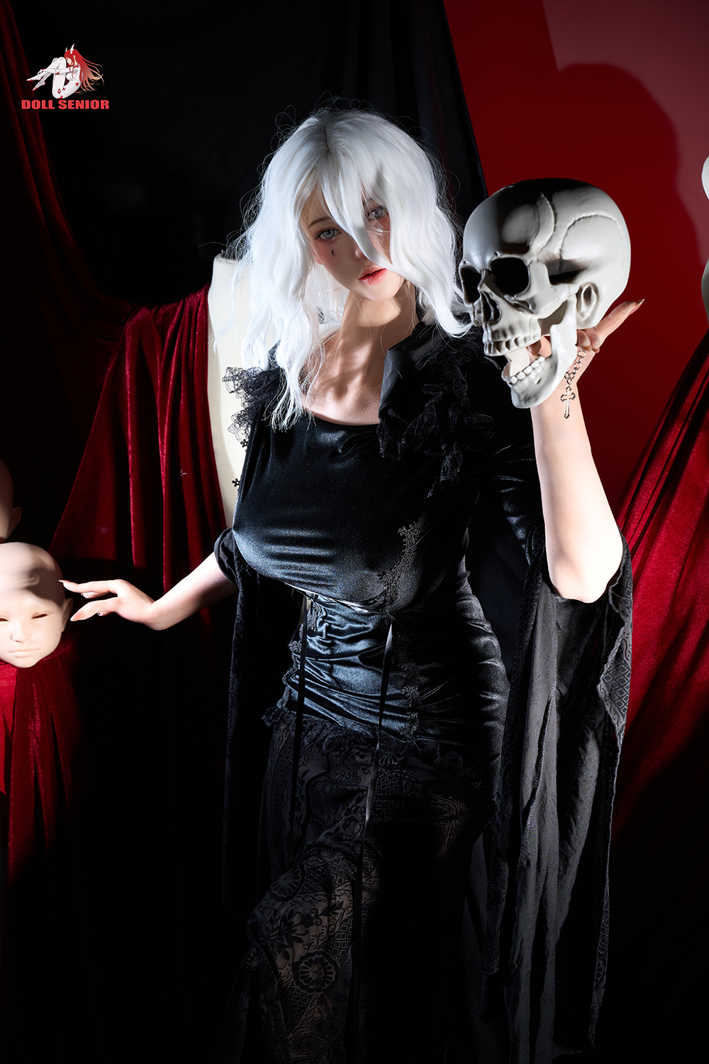 170cm G-Cup Silicone Sex Doll - Teresa Hood | White-Haired Witch Cosplay, Enchanting Silicone Realism