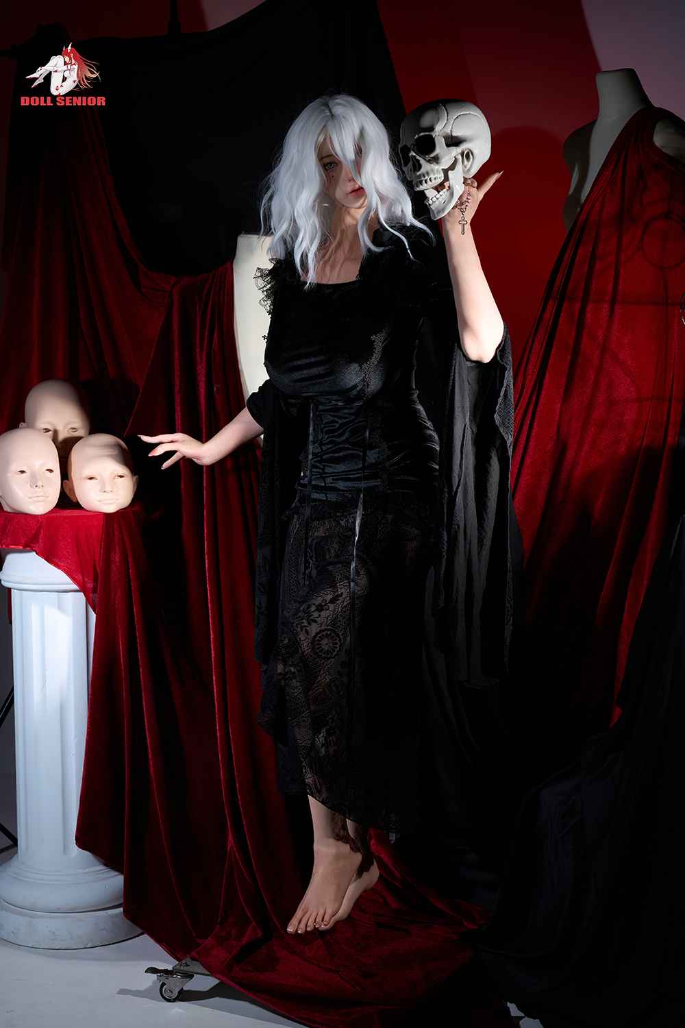 170cm G-Cup Silicone Sex Doll - Teresa Hood | White-Haired Witch Cosplay, Enchanting Silicone Realism