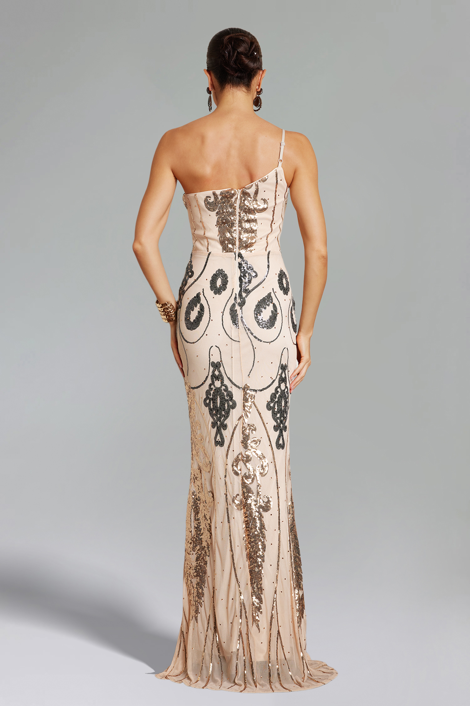 Octavia One Shoulder Sequins Maxi Dress - Golden