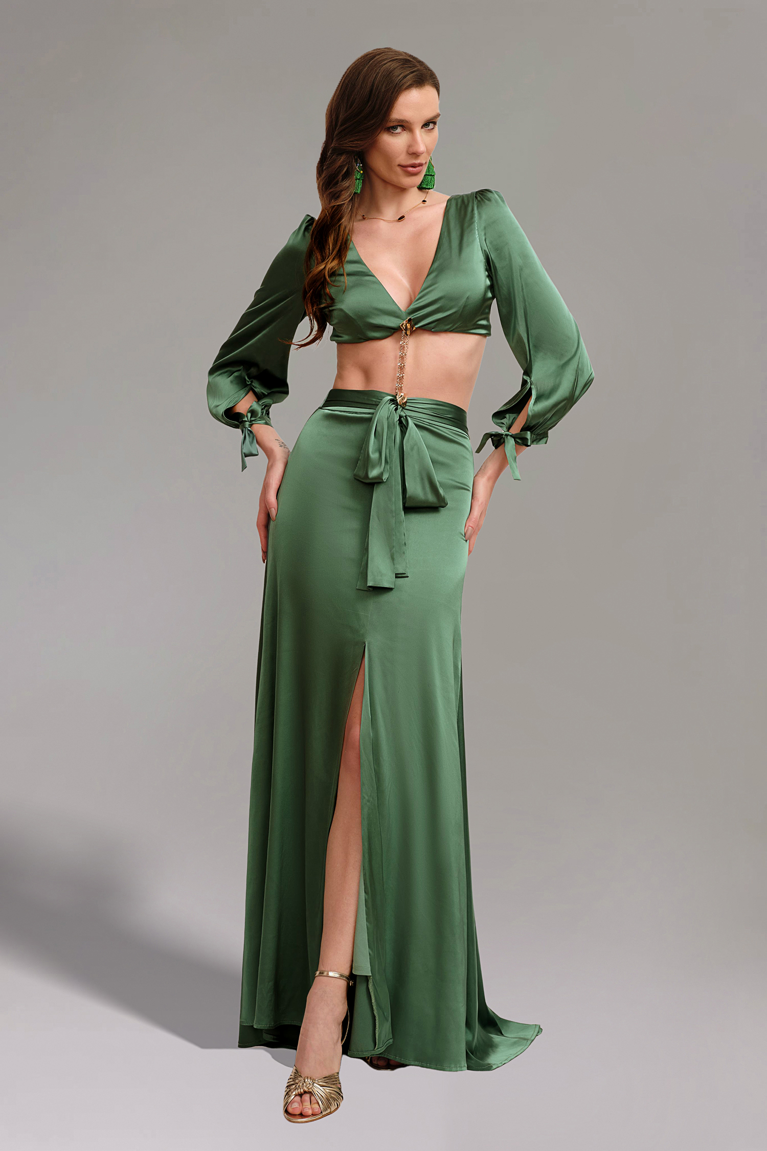 Looly Deep V Maxi Dress - Green