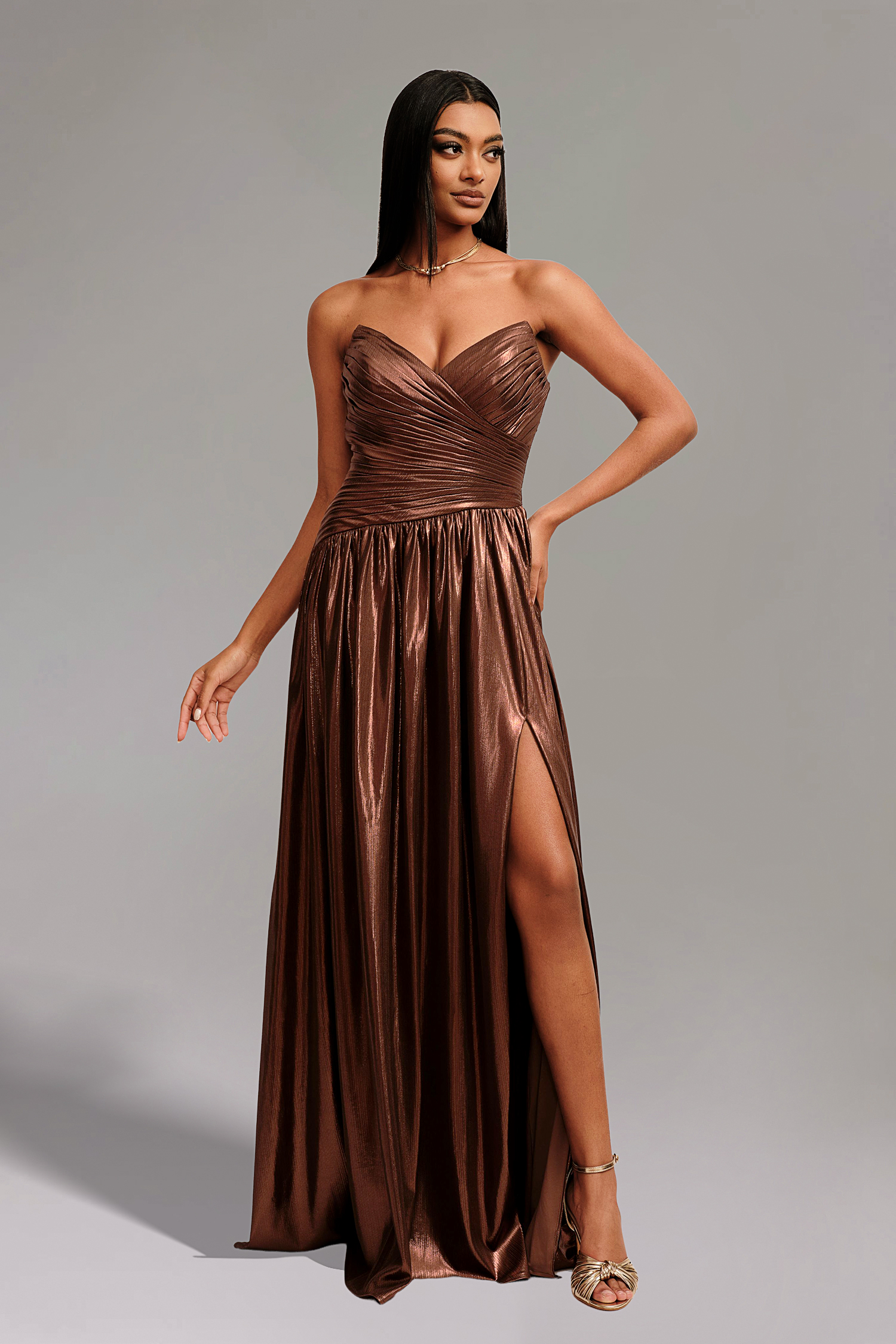 Viky Strapless Pleat Elastic Coating Maxi Dress