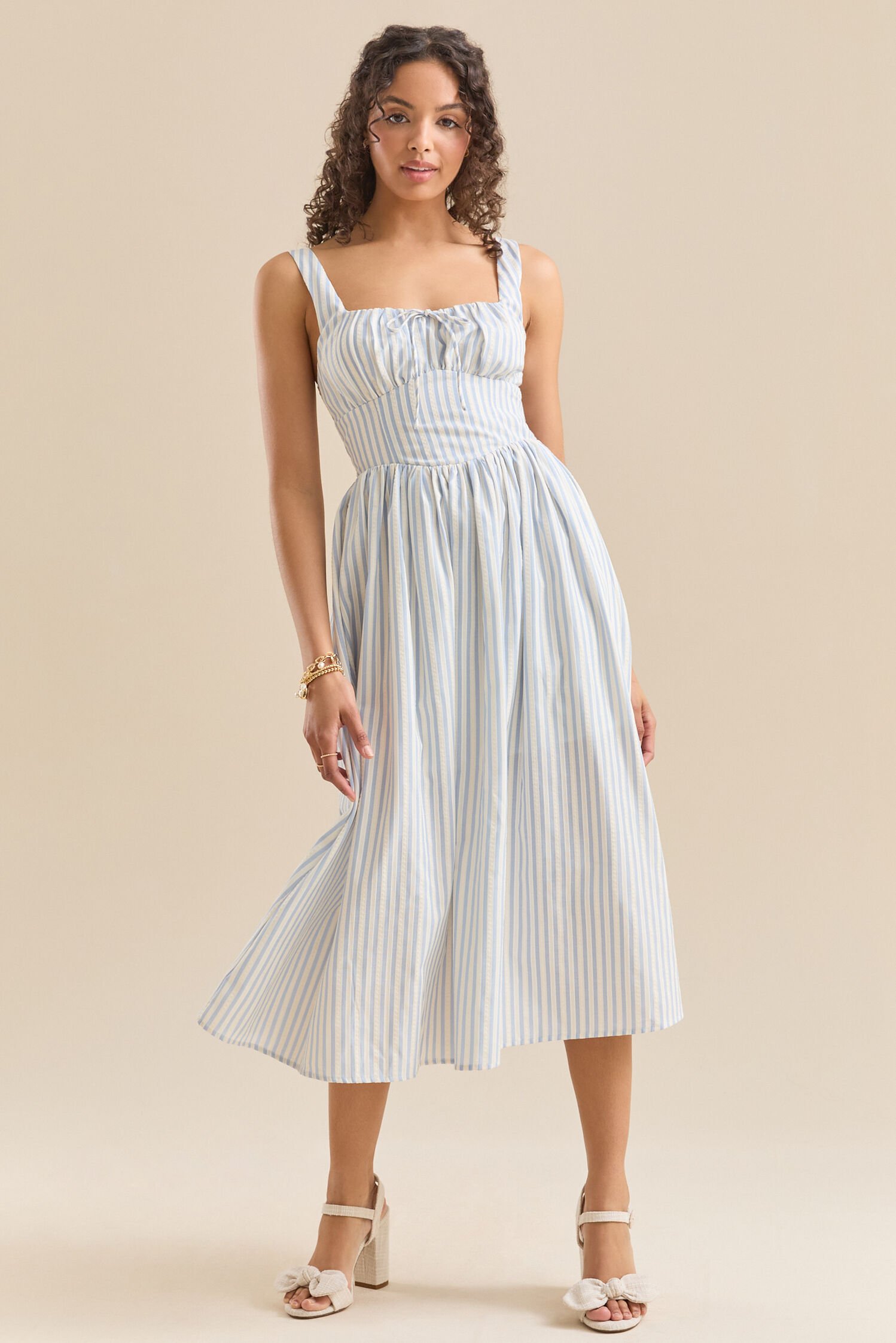 Altar'd State Jojo Striped Midi Dress Ivory-Blue