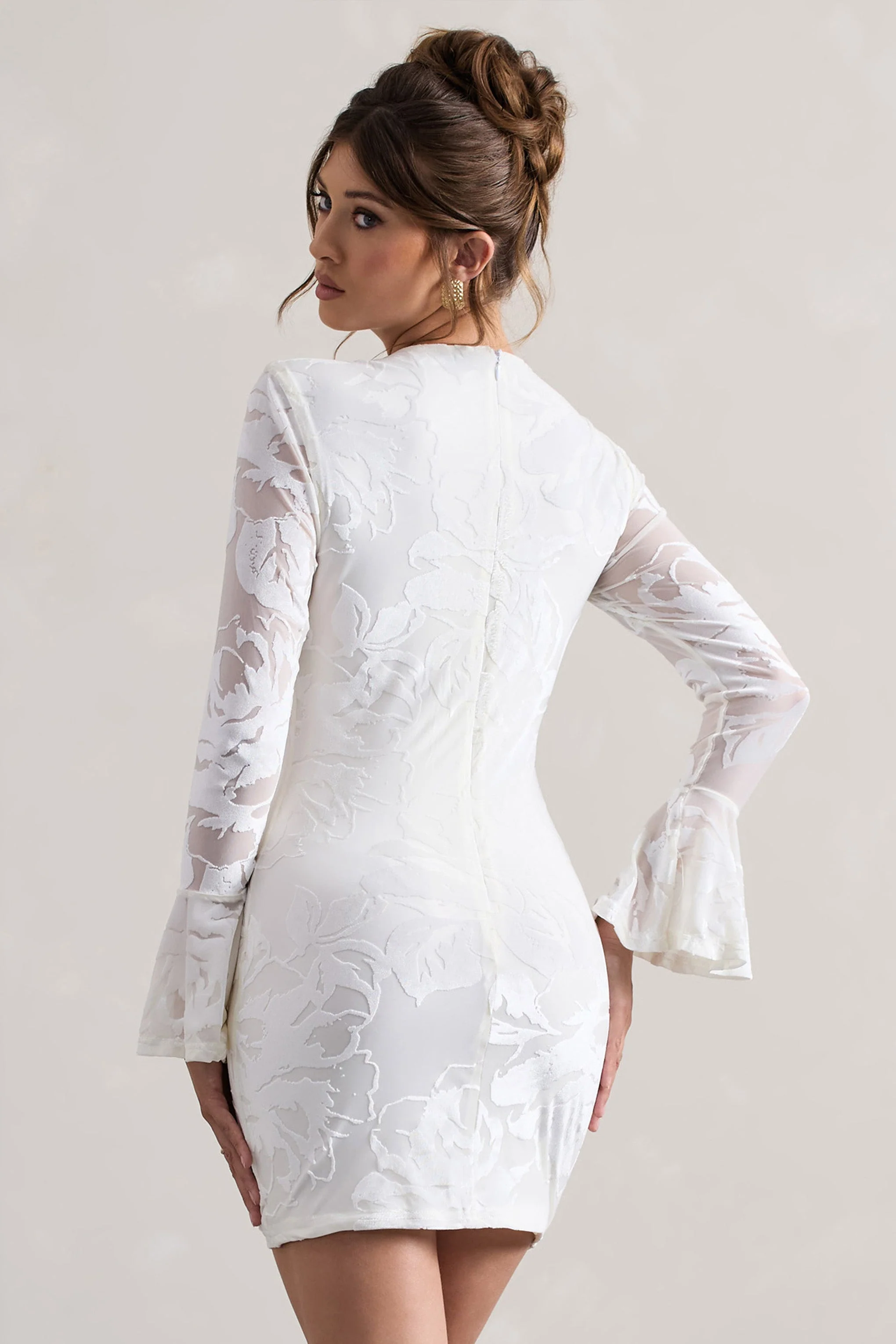 White Bodycon Flared-Sleeve Micro Mini Dress