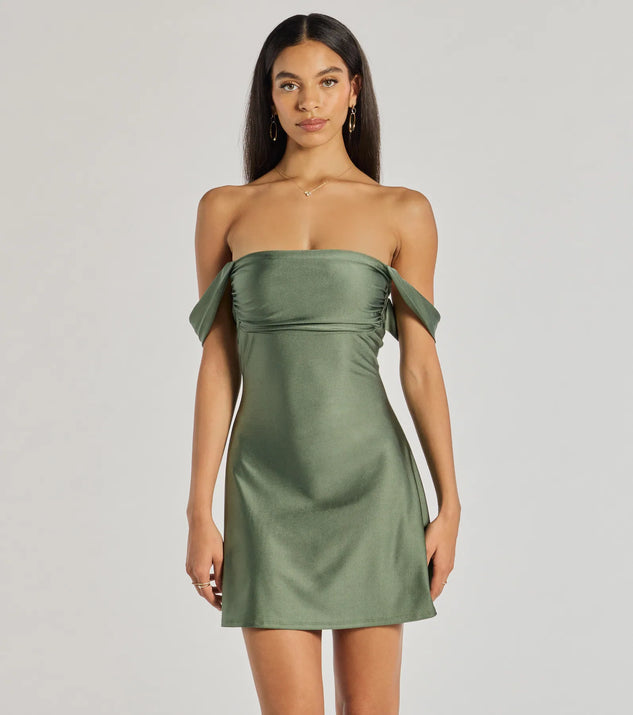 Windsor Classics Lover Off-The-Shoulder Satin A-Line Mini Dress