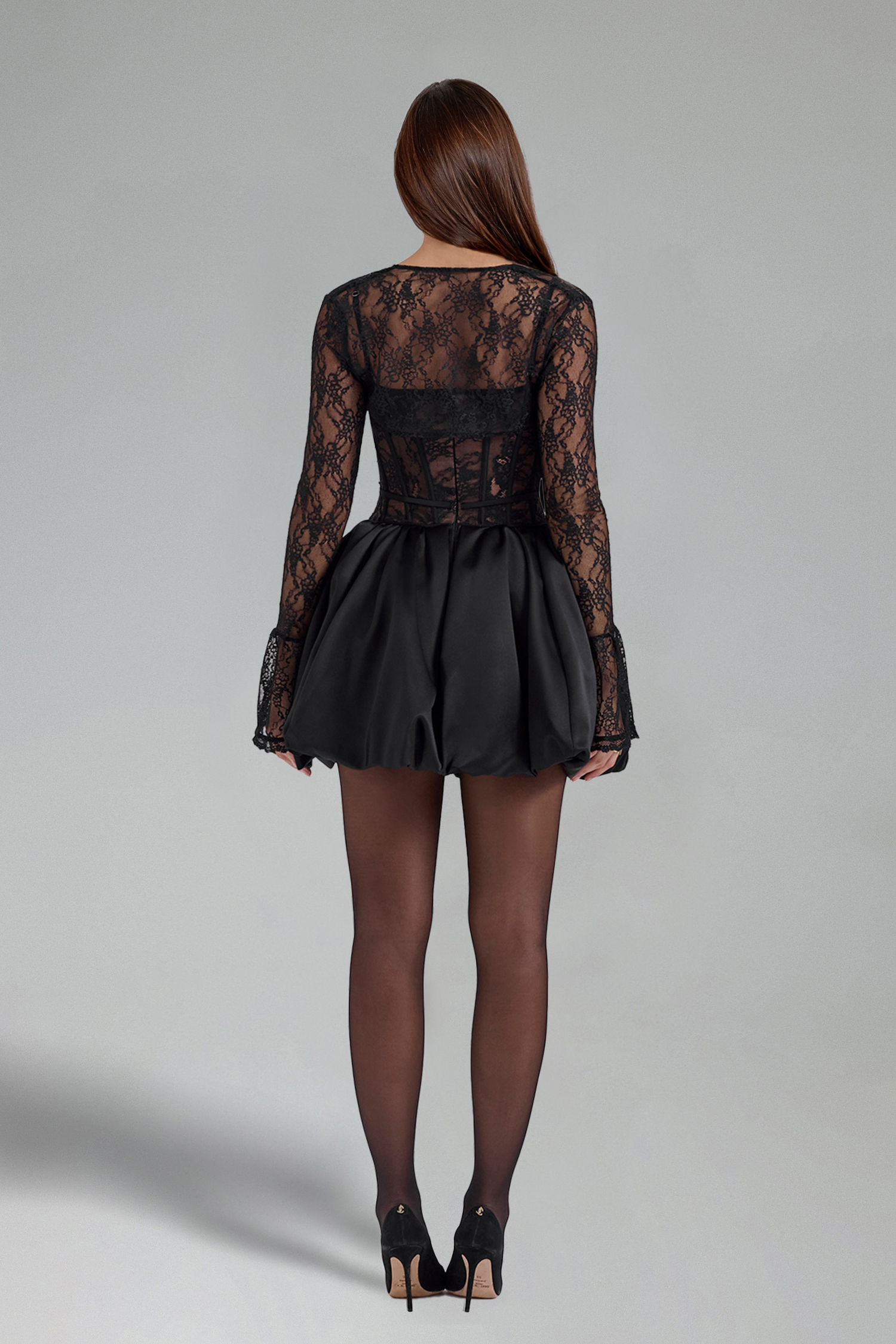 Ikira Long Sleeves Strapless Lace Mini Dress