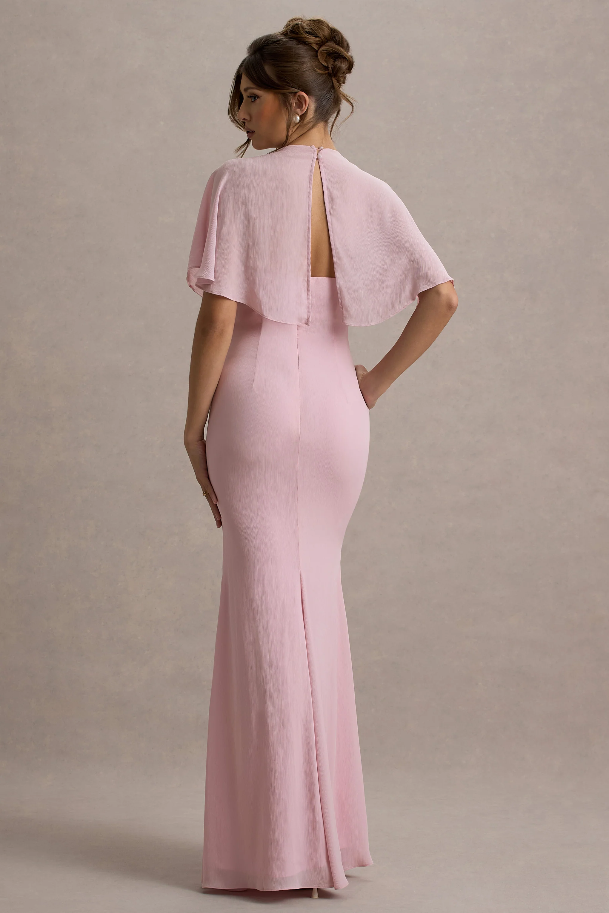 Pale Pink Plunge-Neck Maxi Dress With High Front Split