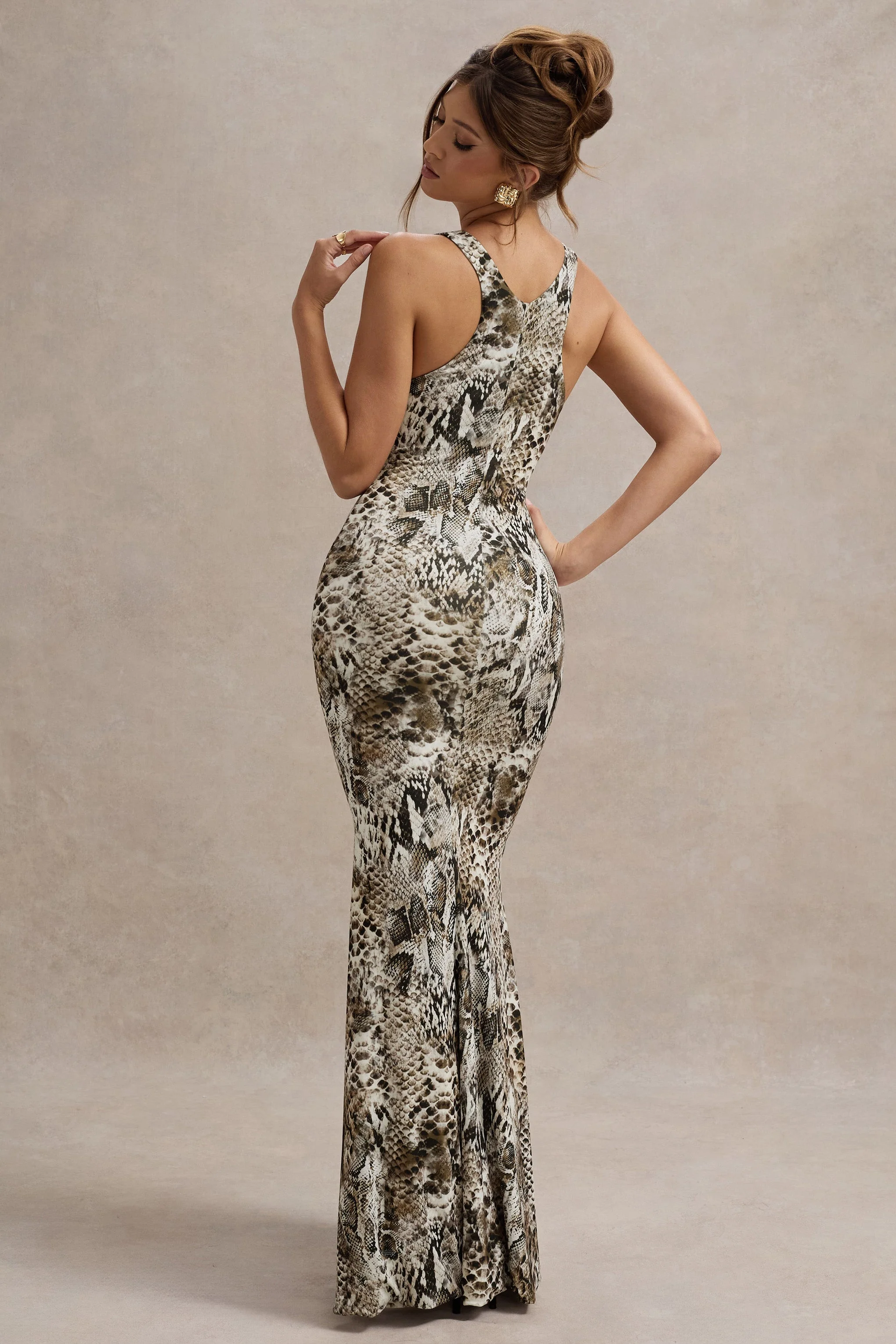 Snake Print Square-Neck Maxi Dress