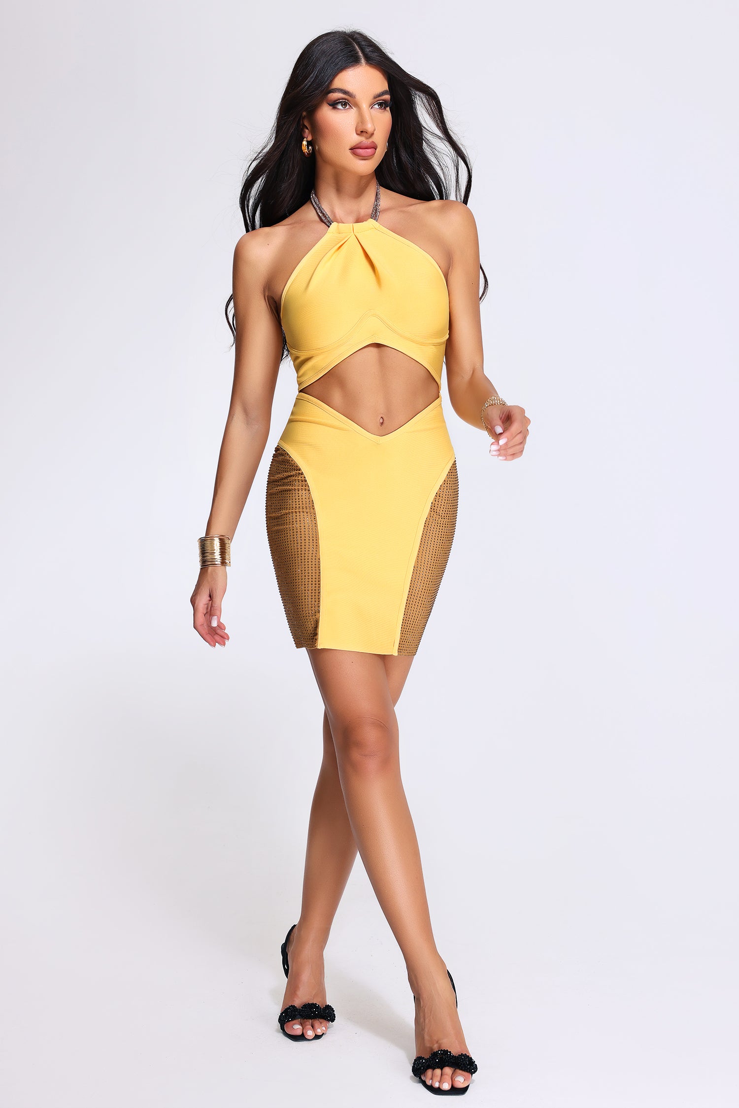 Walterine Cutout Halter Bandage Dress
