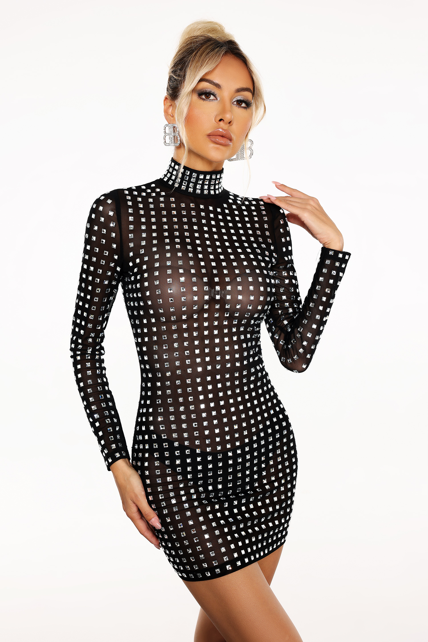 Liz Diamante Mesh Mini Dress