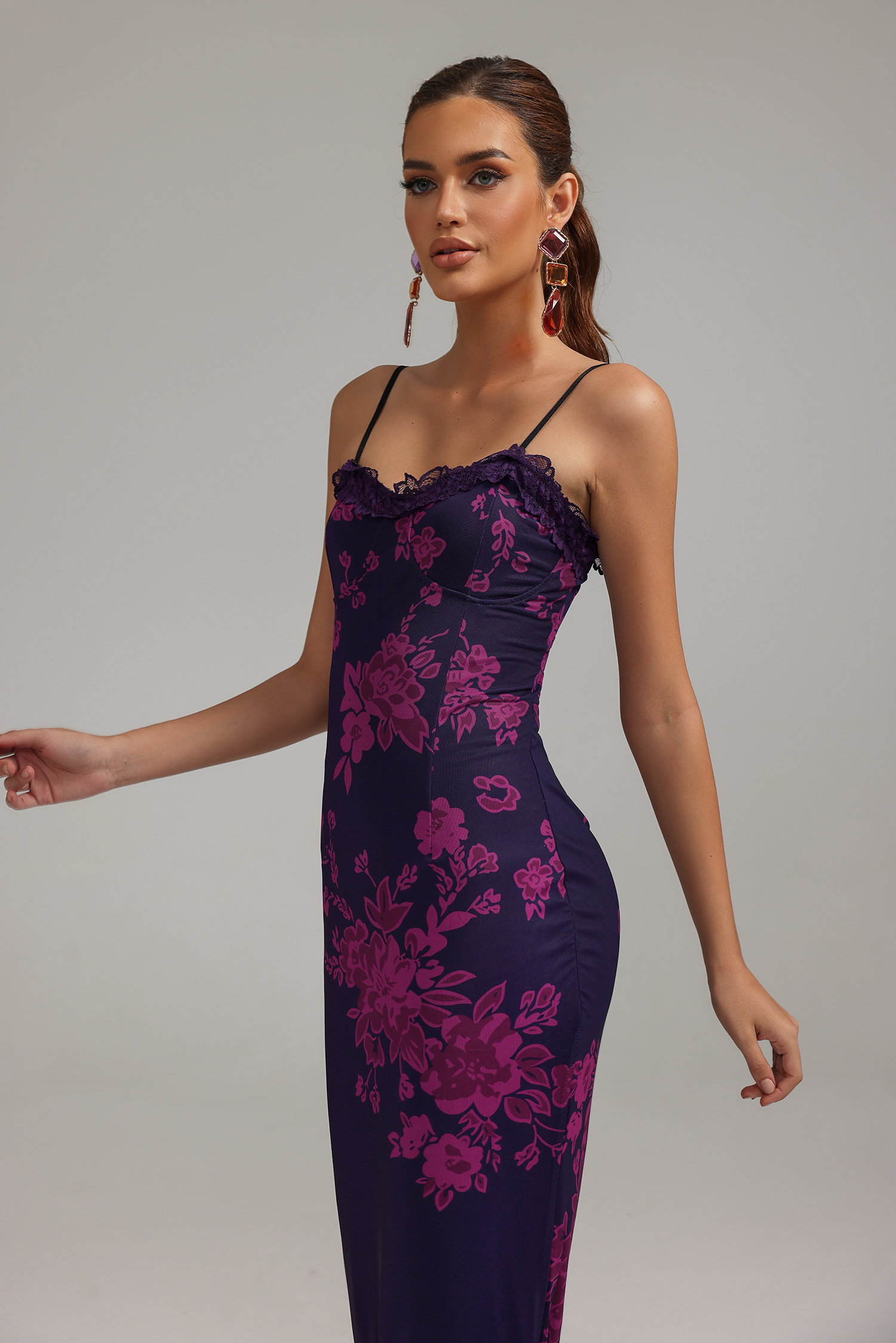 Hattie Halter Printed Mesh Dress