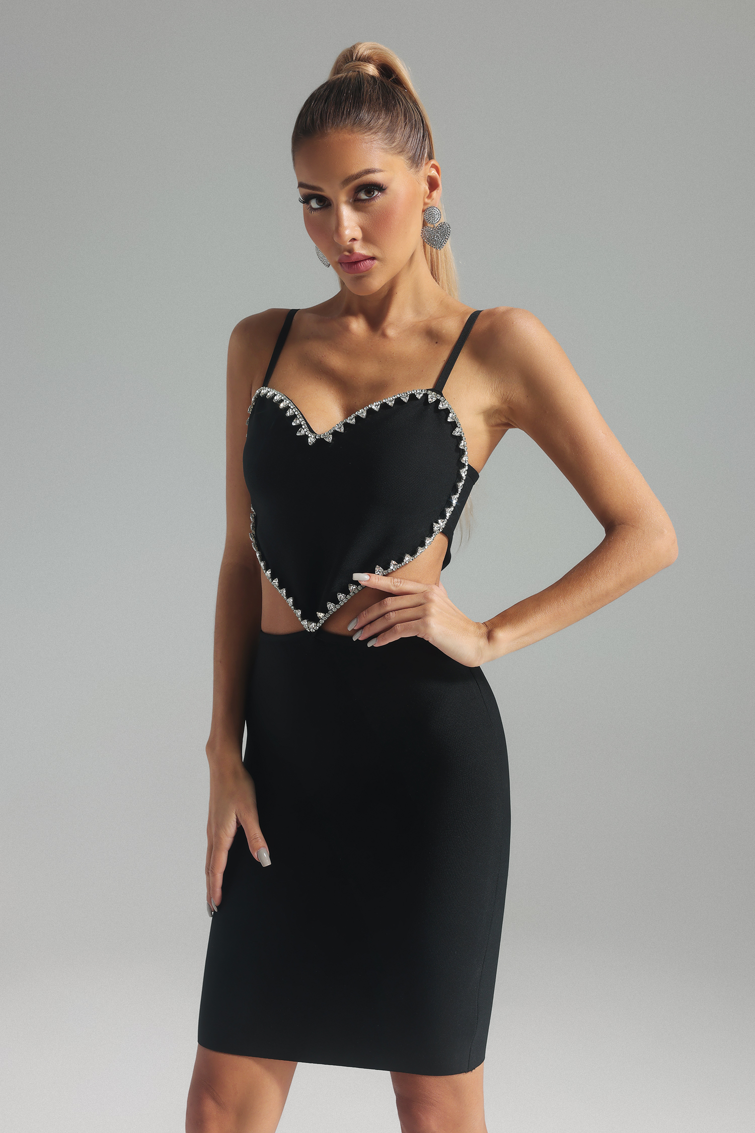 Phoebe Heart Diamond Embellished Midi Bandage Dress