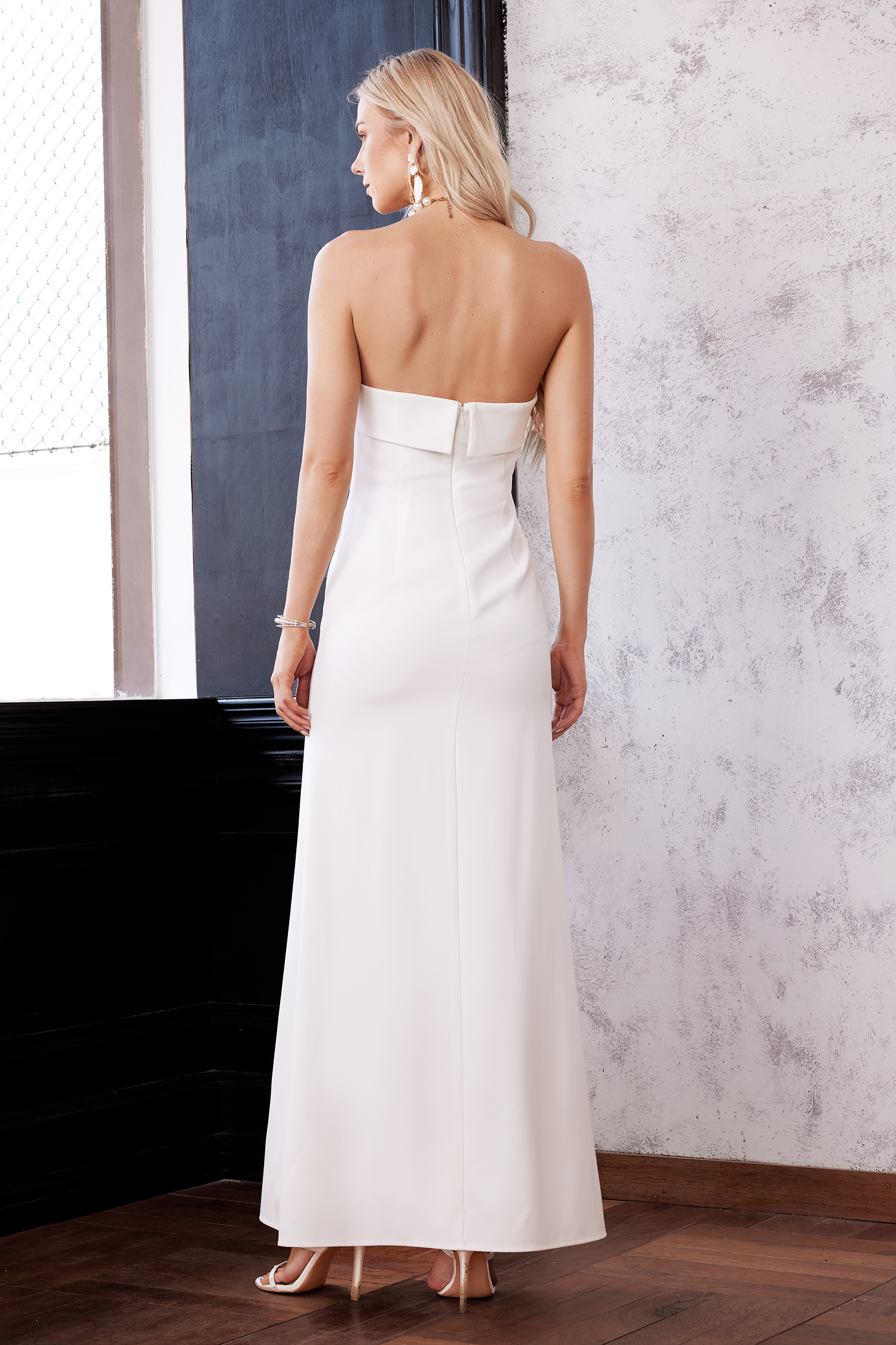 Salina Button Strapless Slit Dress