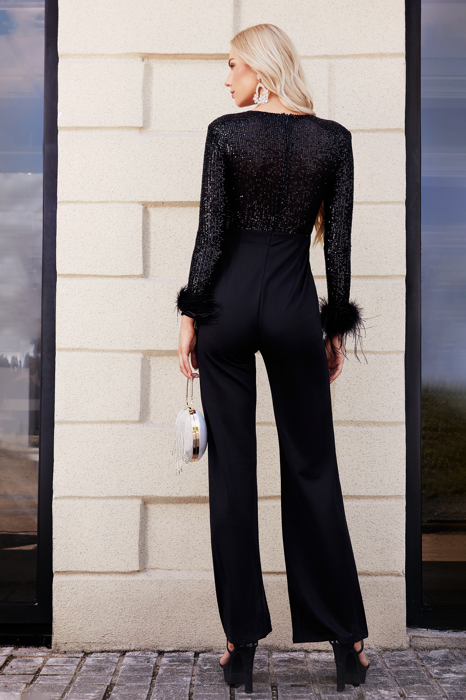 Kivi Feather Sequins Jumpsuit - Black