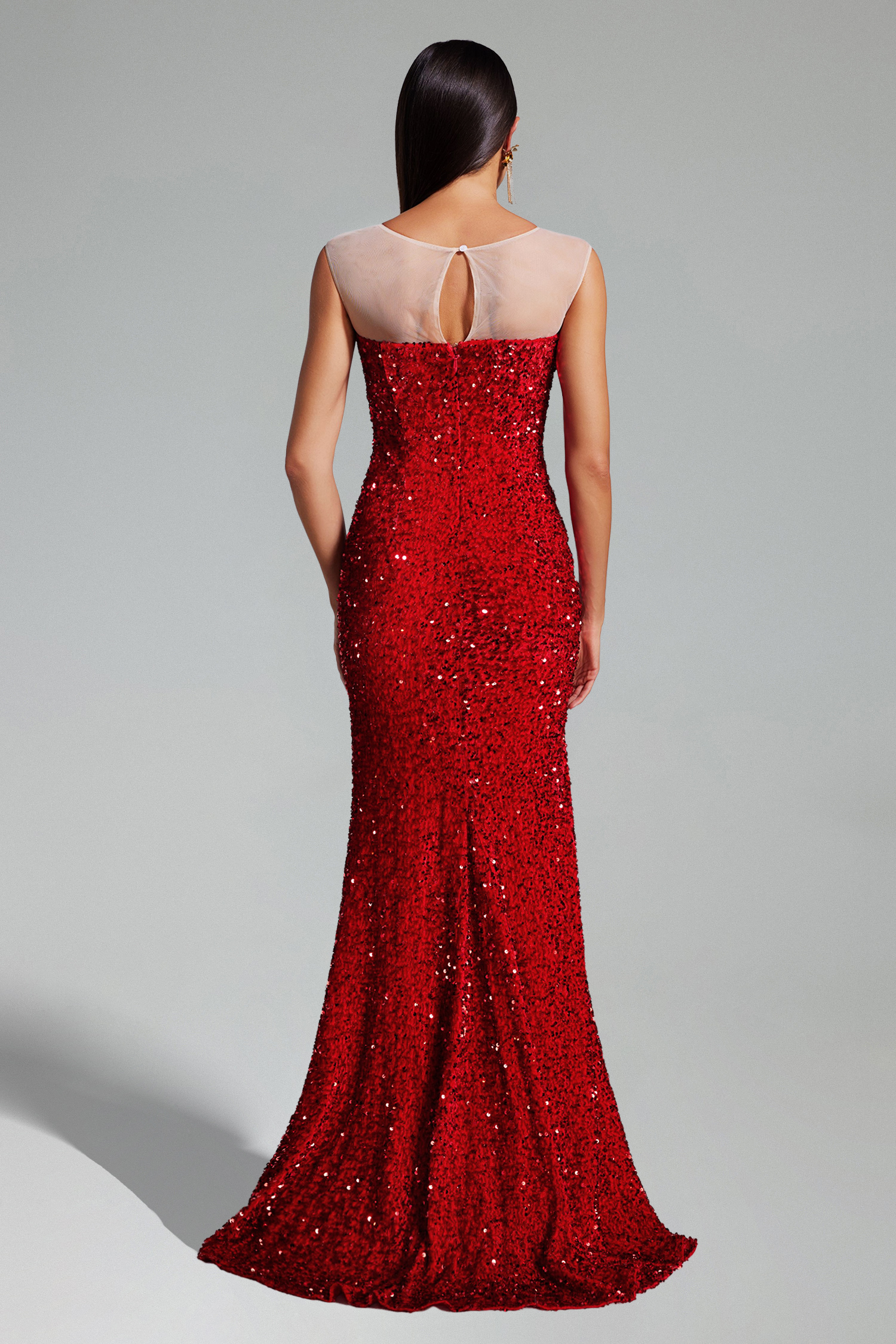 Page Sequins High Slit Maxi Dress - Red
