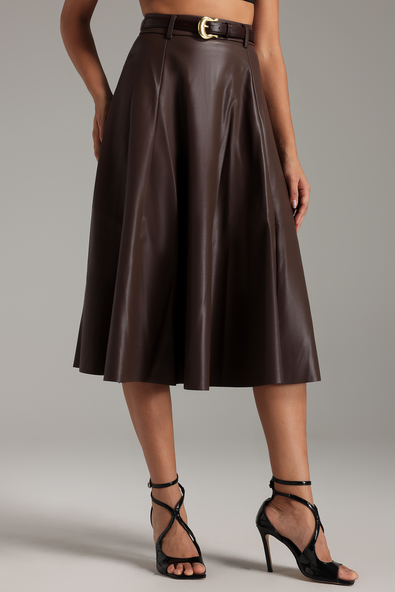 Laly Eco-Leather Midi Skirt