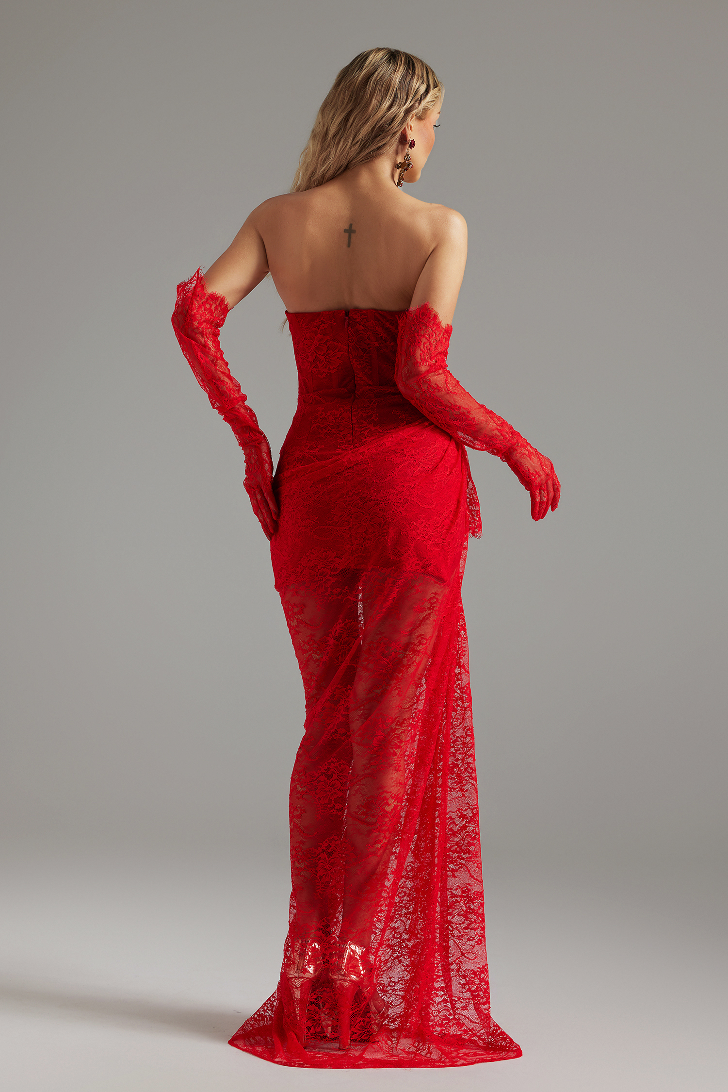 Thandiwe Lace Strapless Maxi Dress - Red