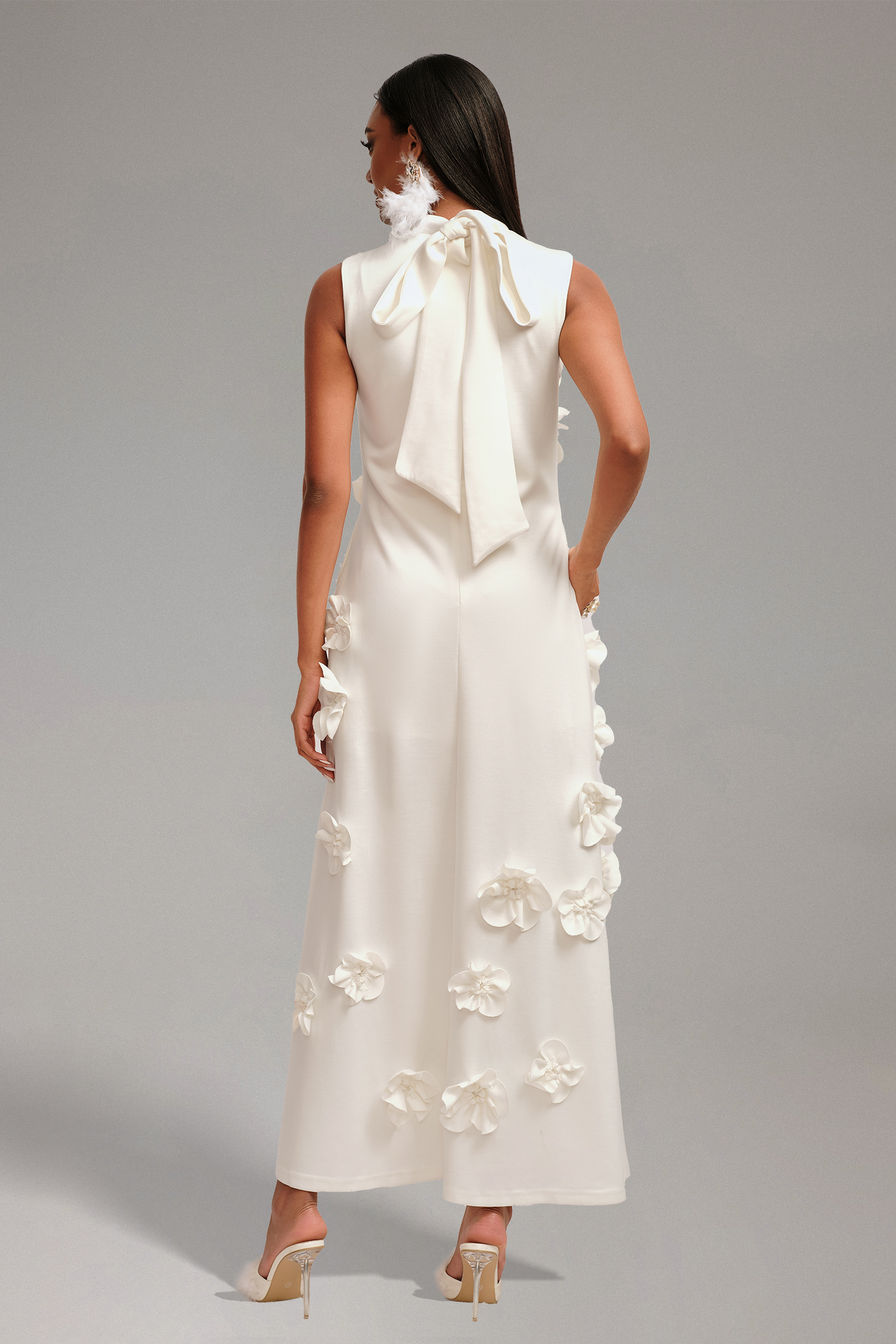 Perrine Flowers Sleeveless A-swing Maxi Dress