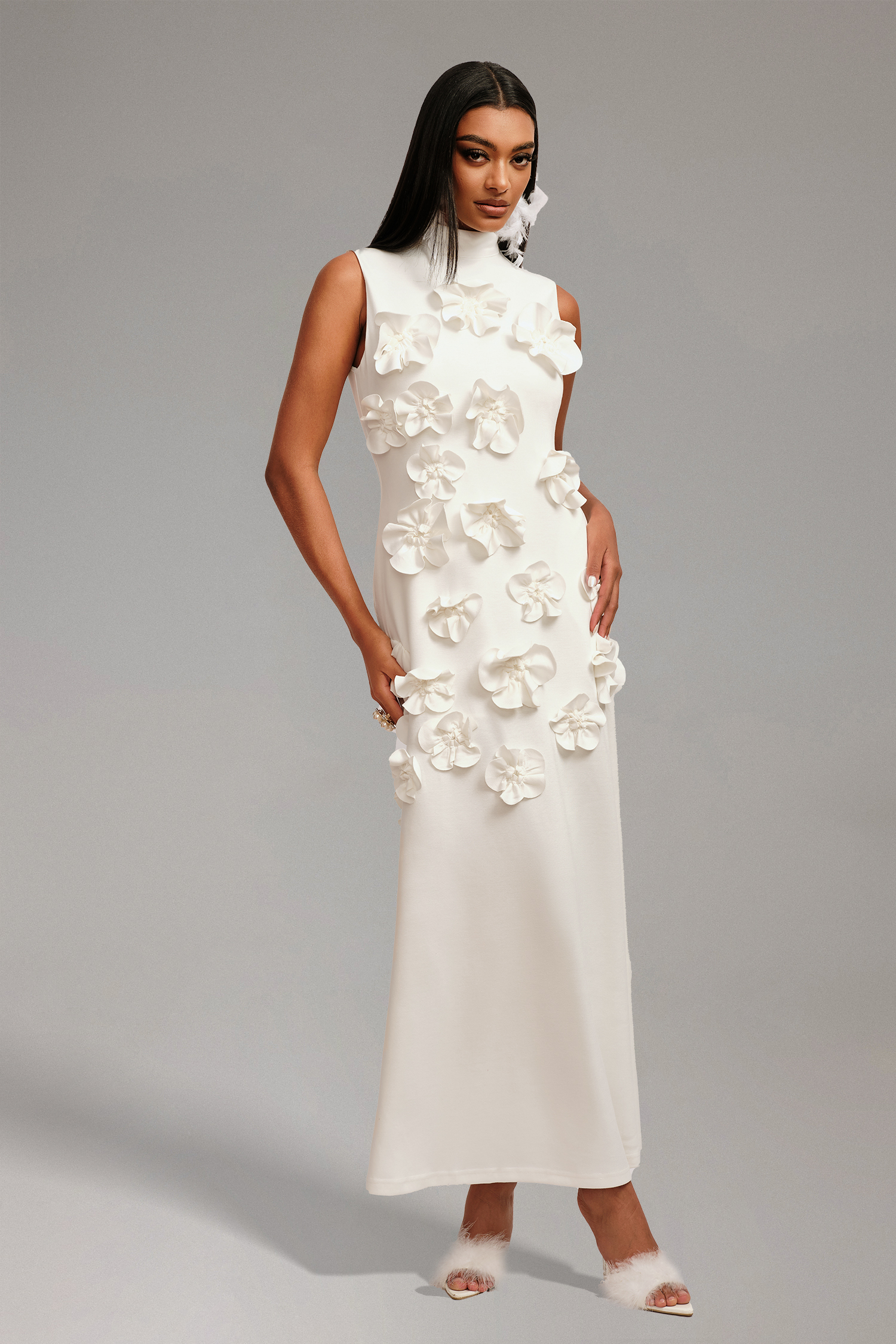 Perrine Flowers Sleeveless A-swing Maxi Dress