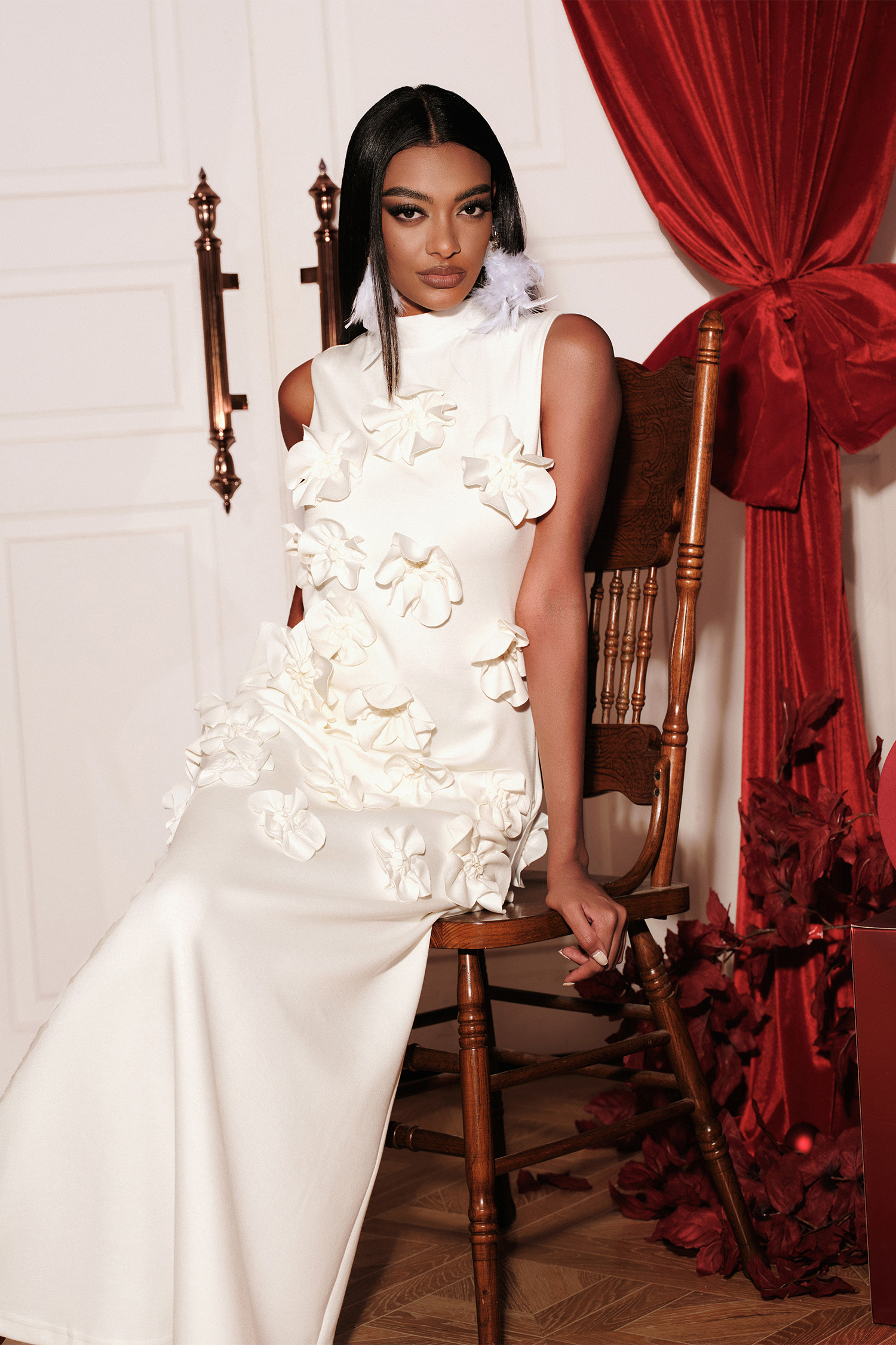 Perrine Flowers Sleeveless A-swing Maxi Dress