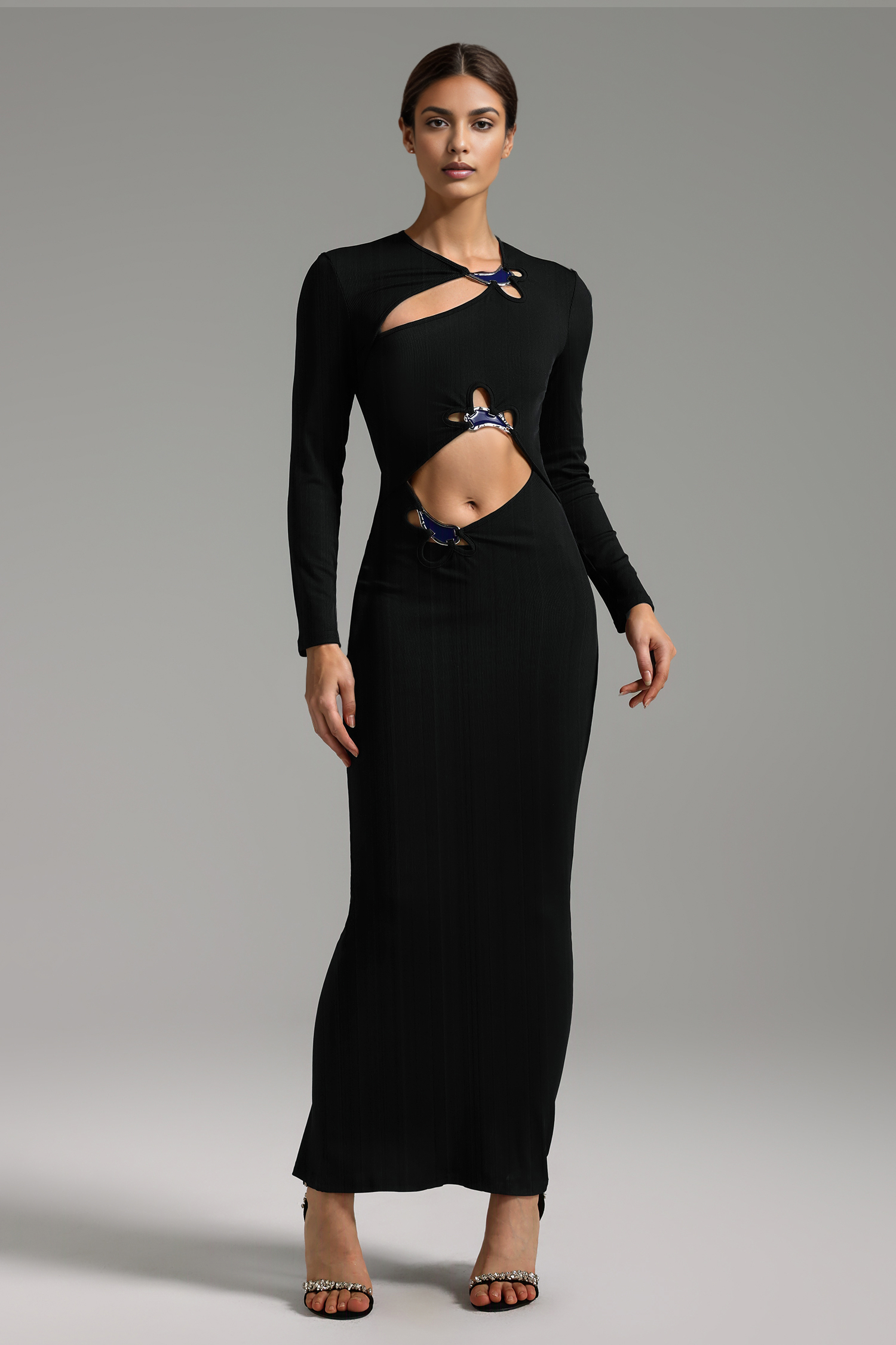 Gerianna Long Sleeves Hollow Slit Maxi Dress