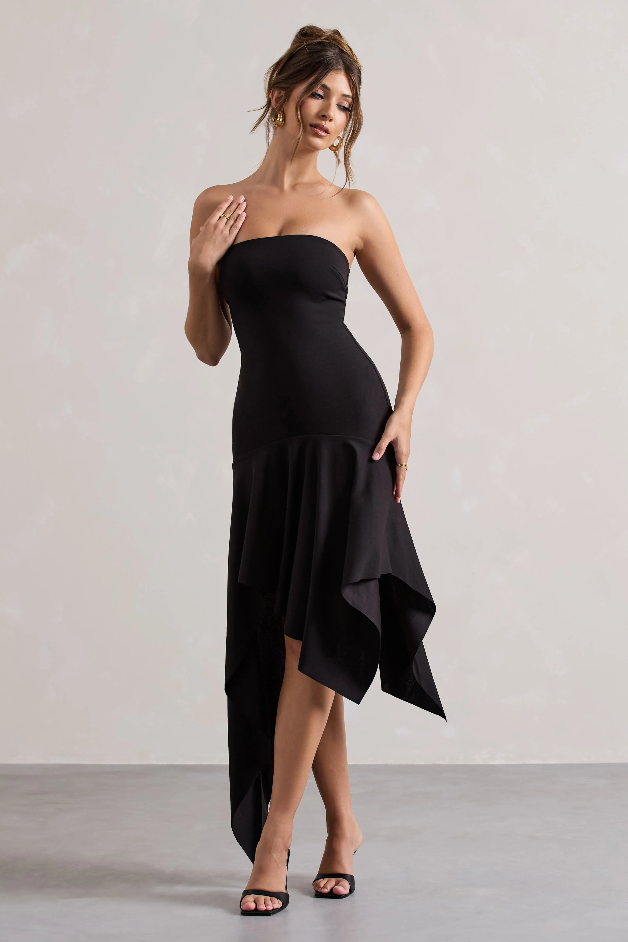 Black Bandeau Maxi Dress With Draped Hem