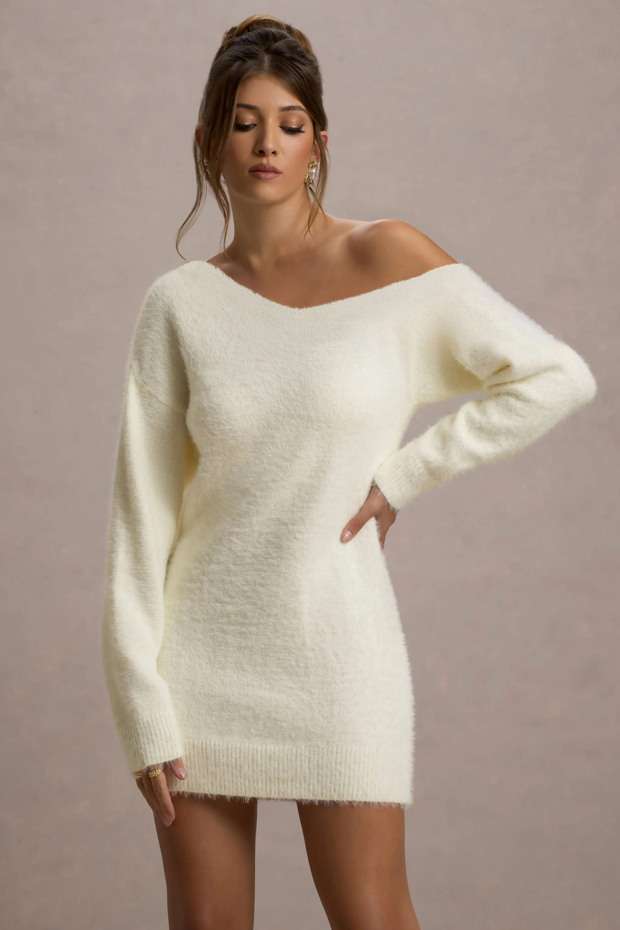 Cream Faux Mohair Oversized Mini Dress
