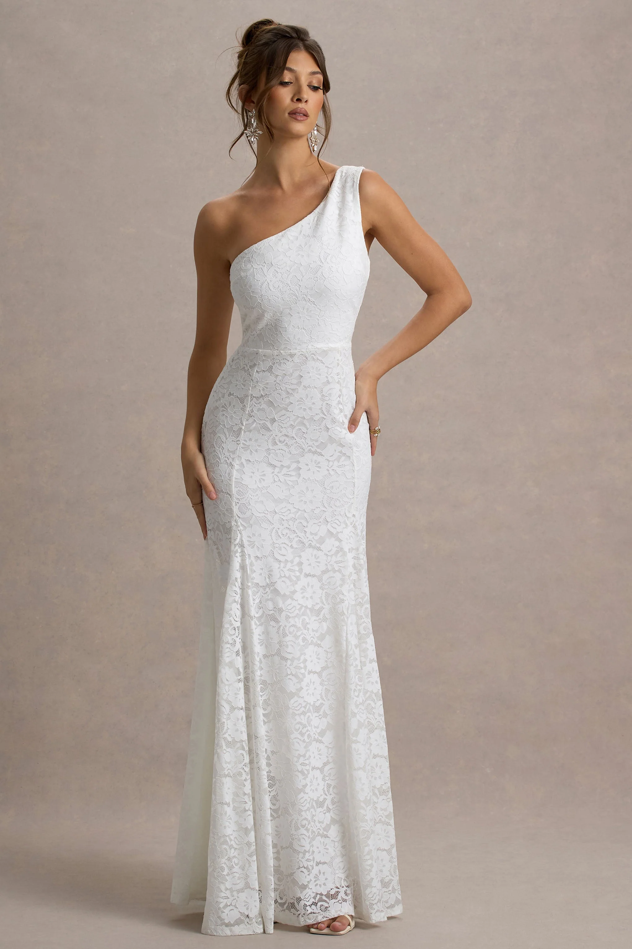 White Lace Asymmetric Maxi Dress