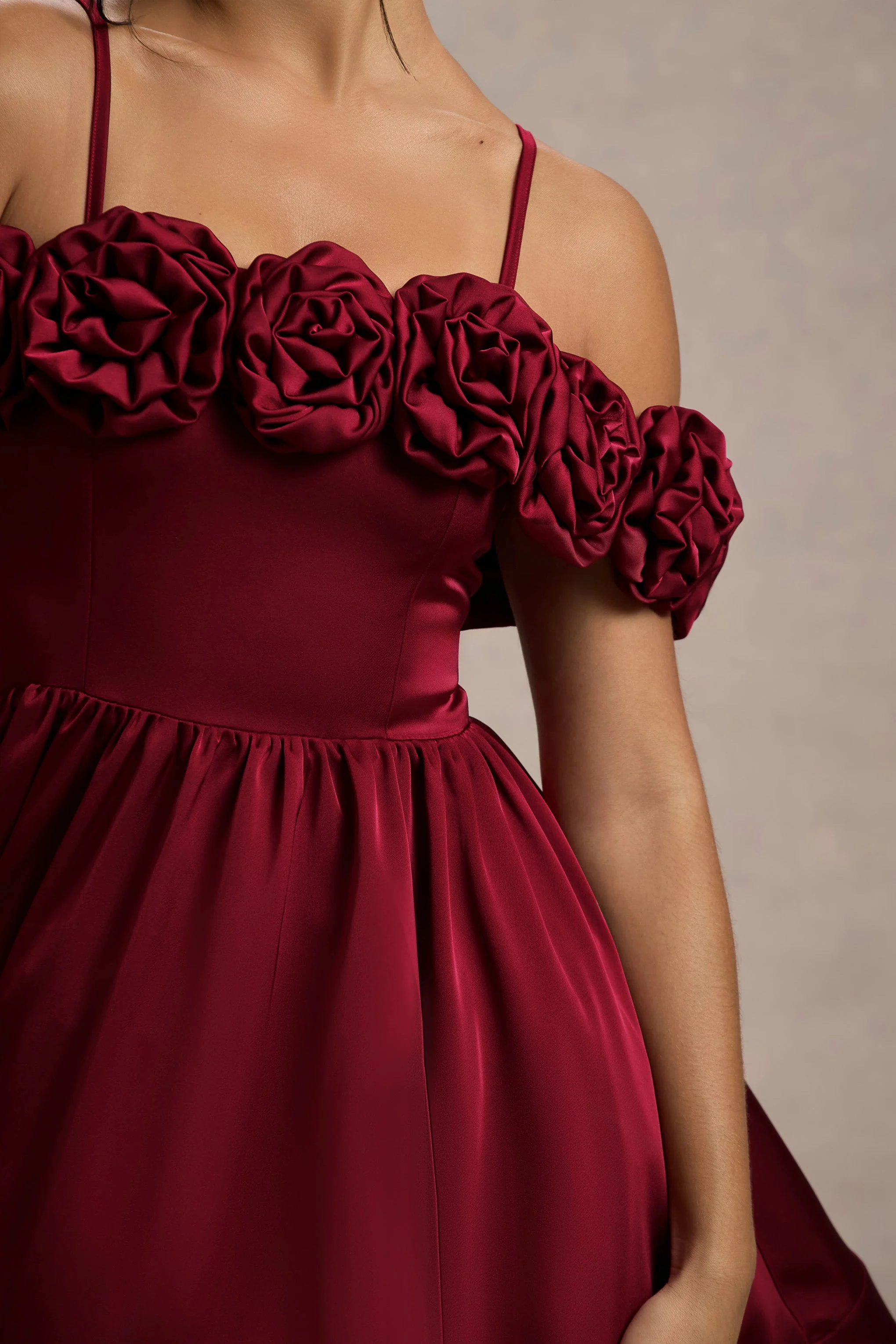 Berry Satin Floral Skater Mini Dress