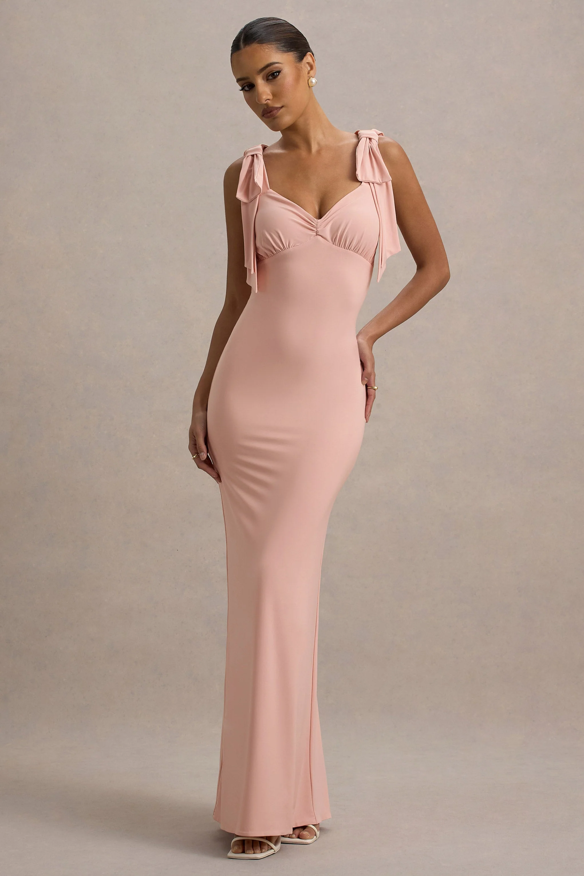 Pink V-Neck Maxi Dress With Bow Straps