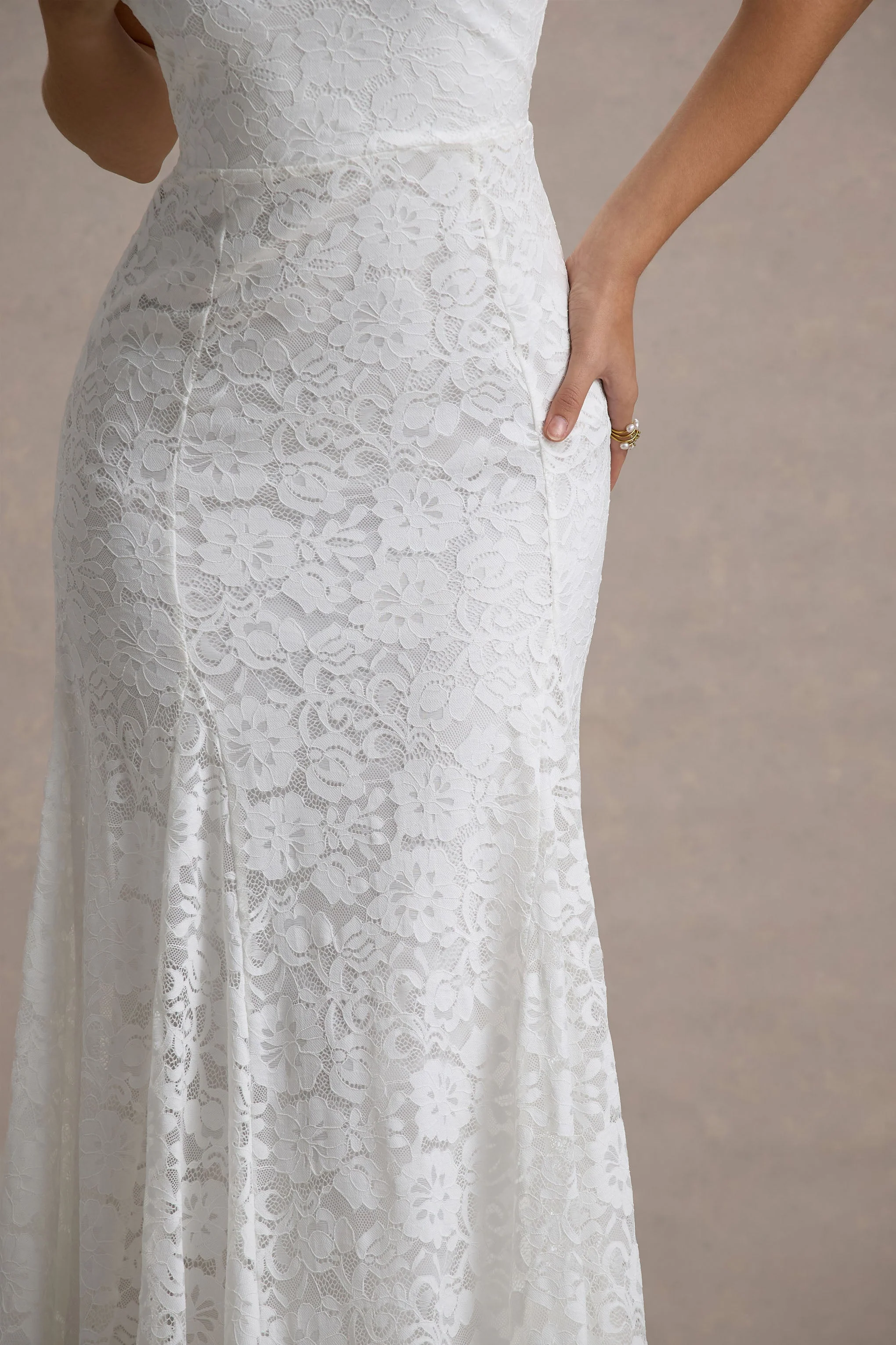 White Lace Asymmetric Maxi Dress