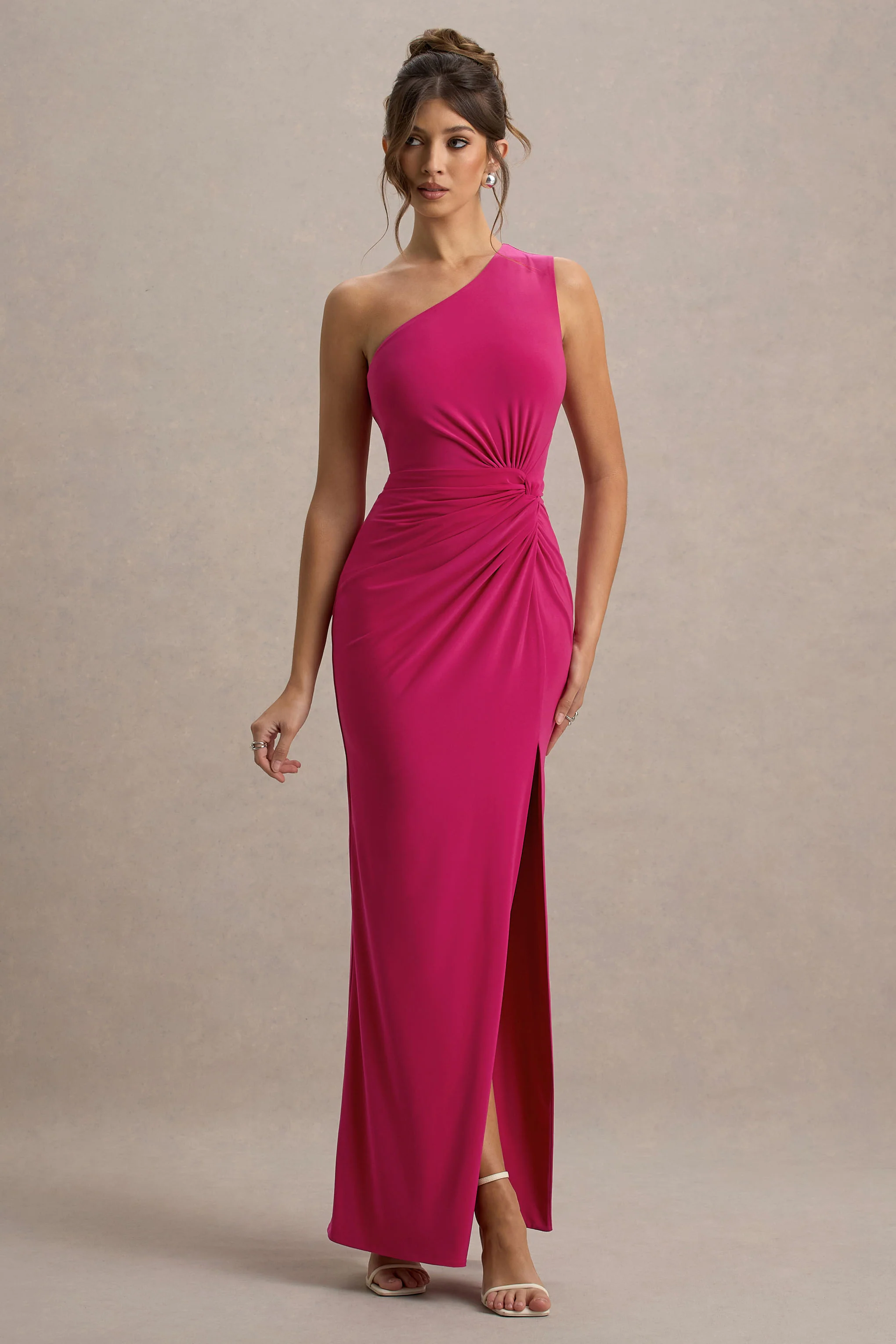 Hot Pink Asymmetric Wrap Maxi Dress
