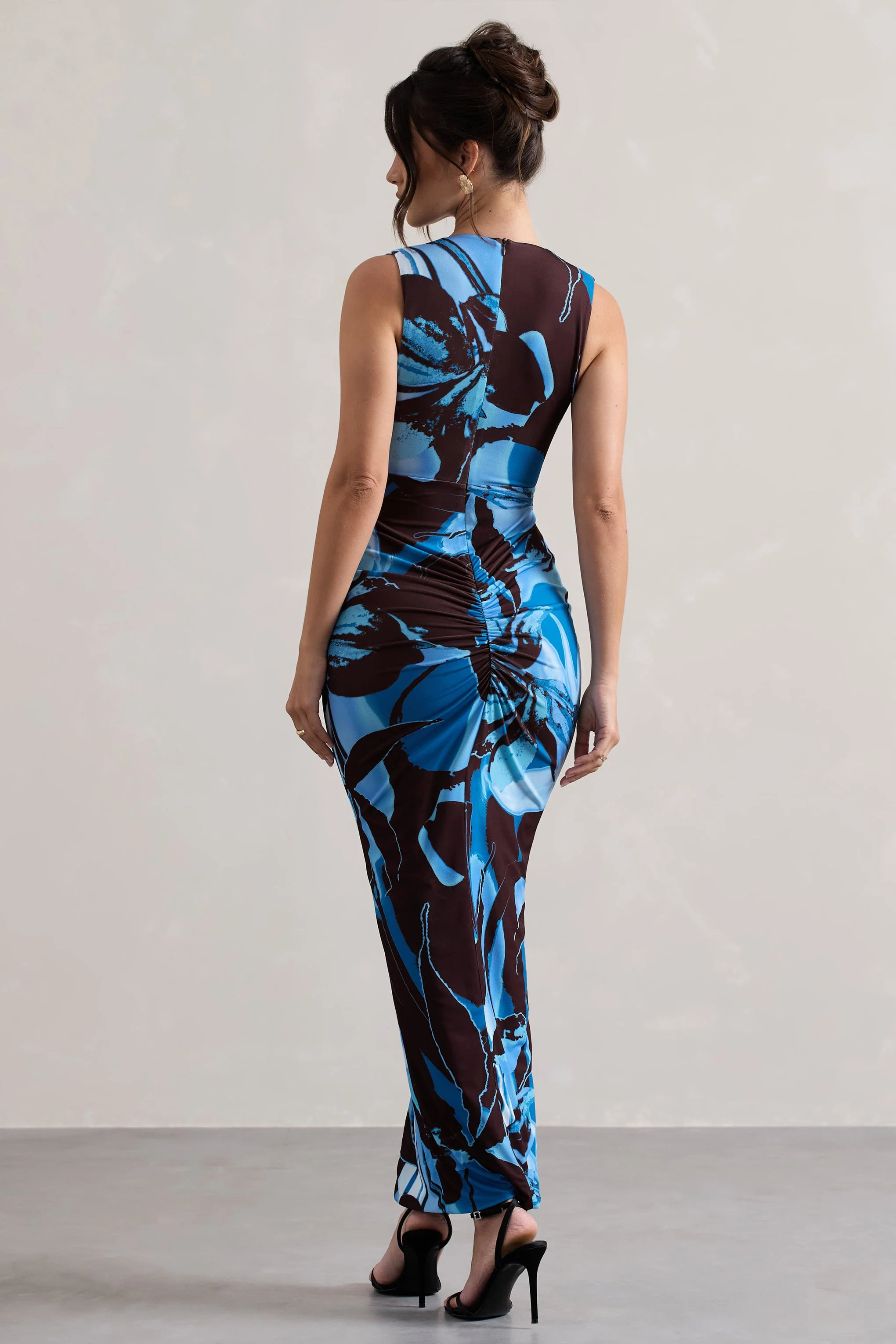 Floral Print Plunge-Neck Split Maxi Dress With Knot Detail