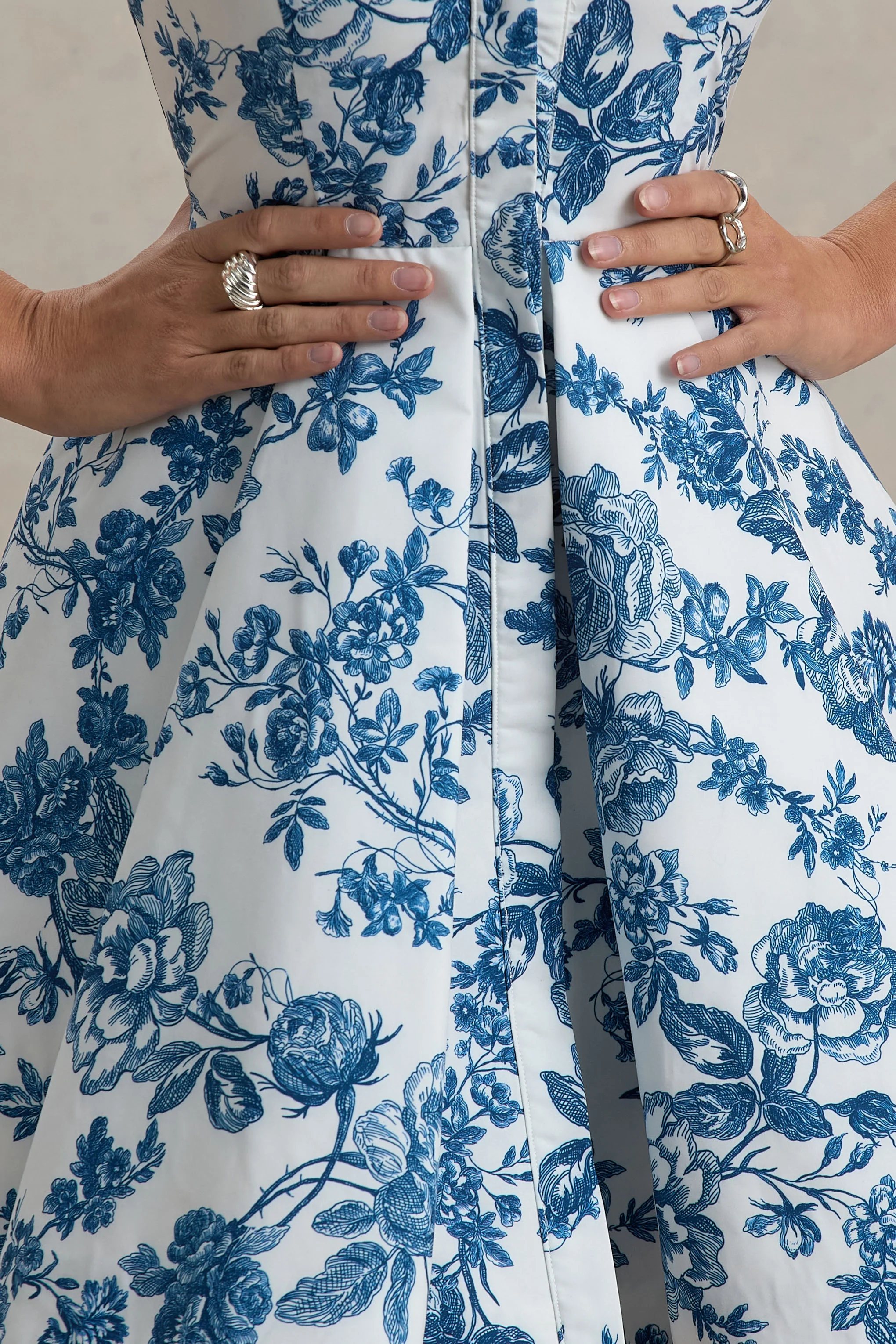 Blue Porcelain Print Poplin Skater Mini Dress