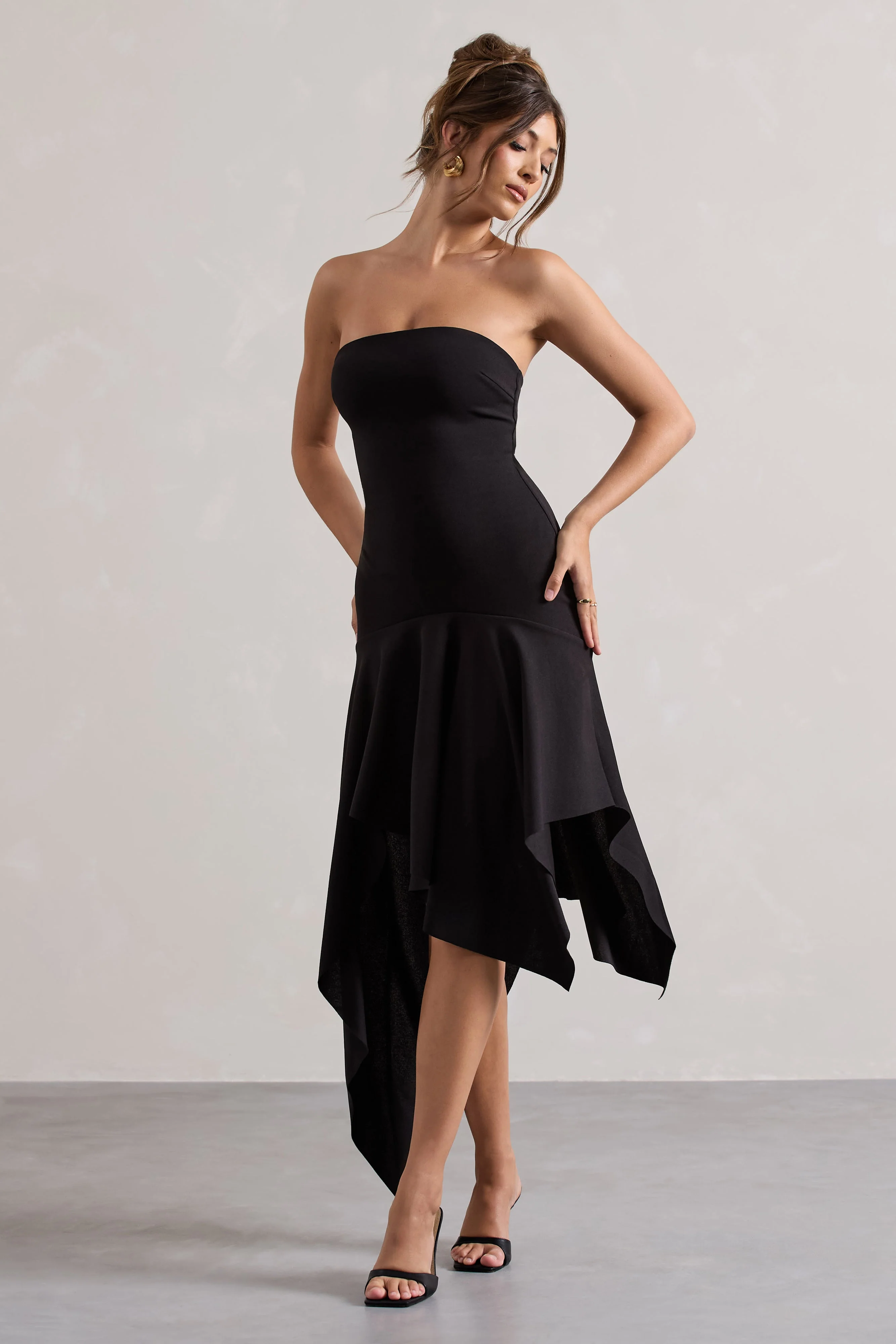 Black Bandeau Maxi Dress With Draped Hem