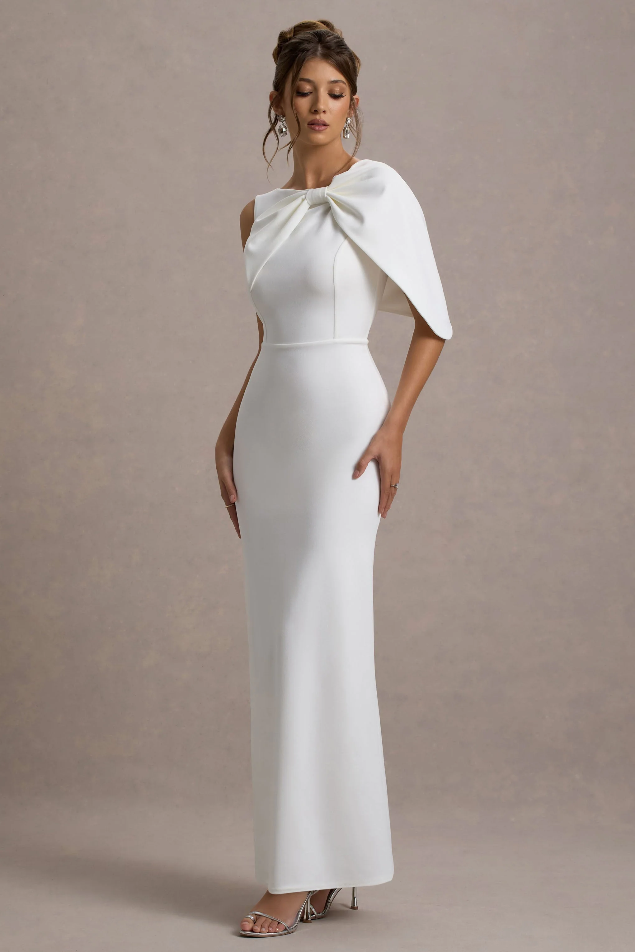 White One-Sleeve Maxi Dress