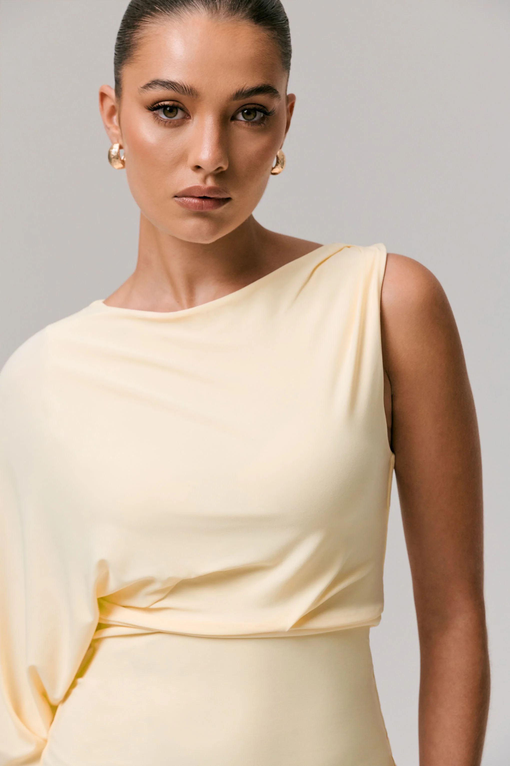 Pale Lemon One-Sleeve Mini Dress