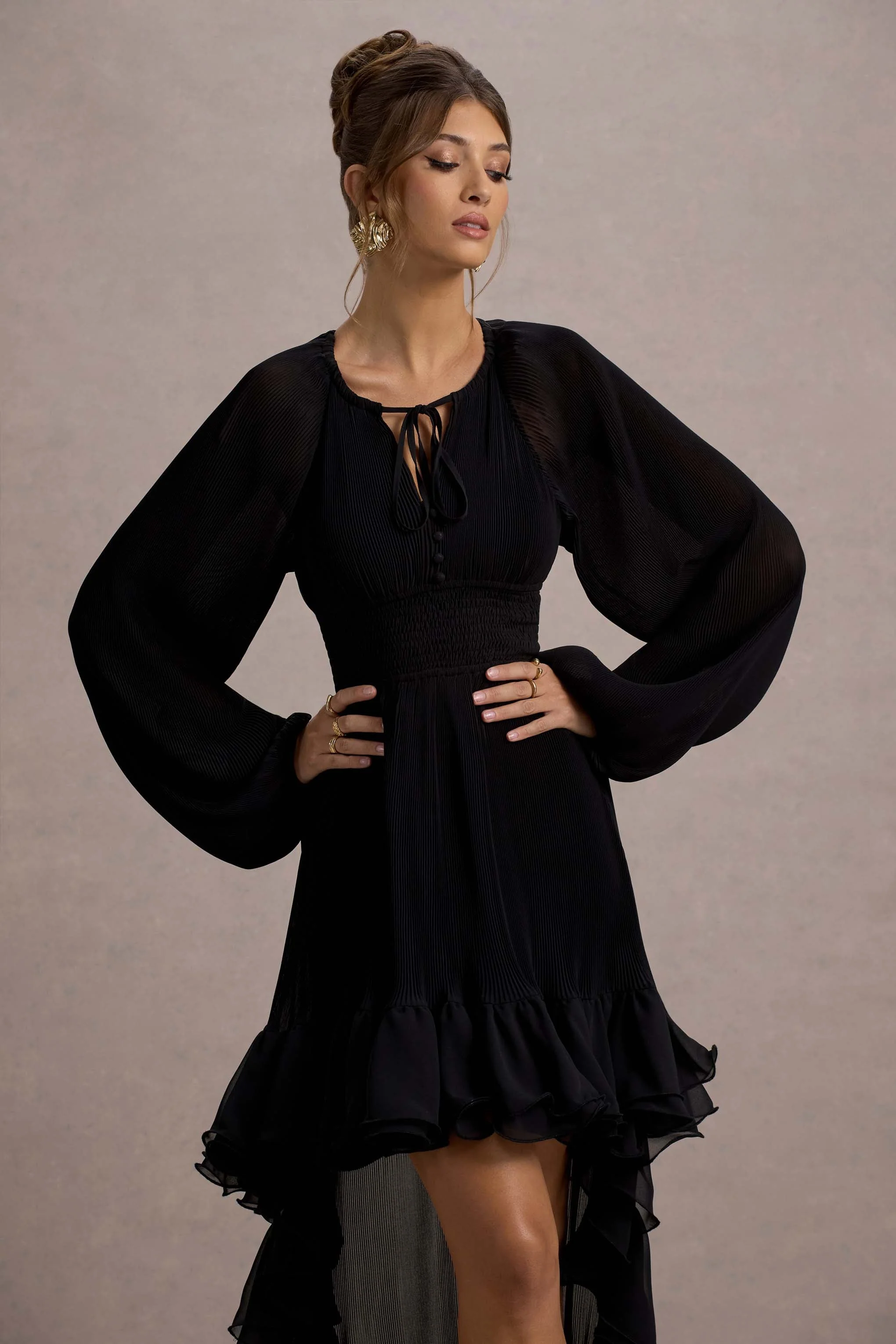 Black High-Low Chiffon Maxi Dress