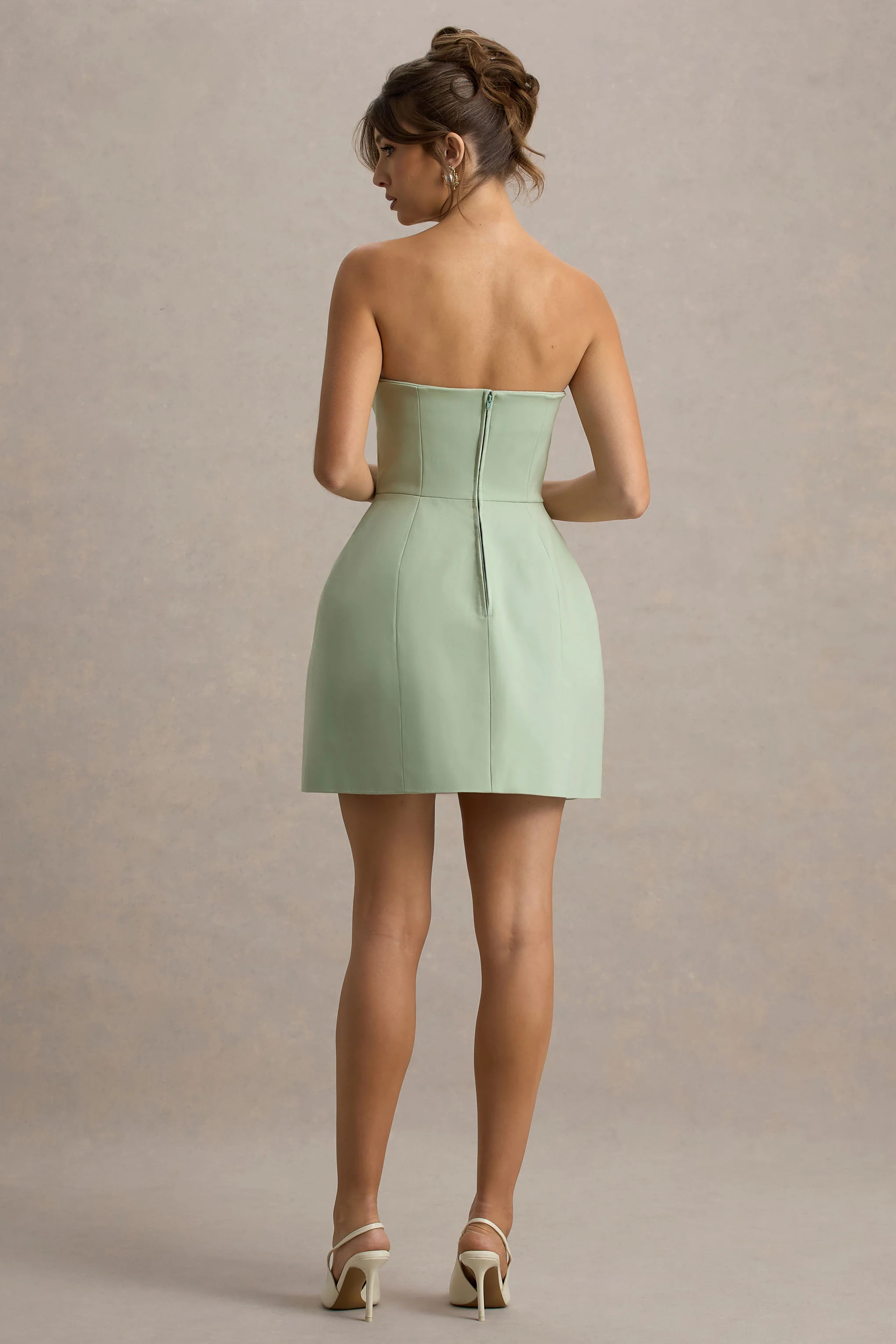 Light Green Bandeau Tailored Button Mini Dress